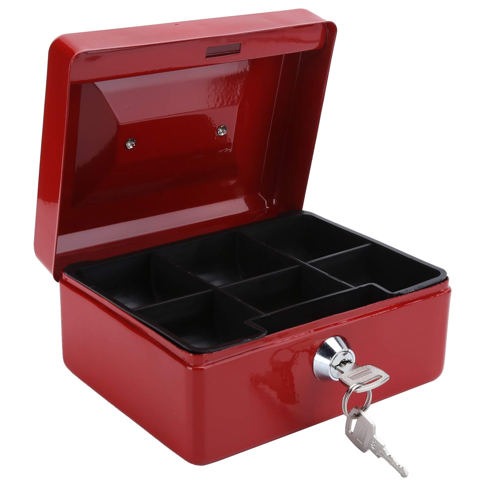 EVTSCAN 6-Inch Small Steel Locking Cash Box - Secure Money Box Without Tray, Black & Red - Ideal for Home, Office, Retail, and Travel Use