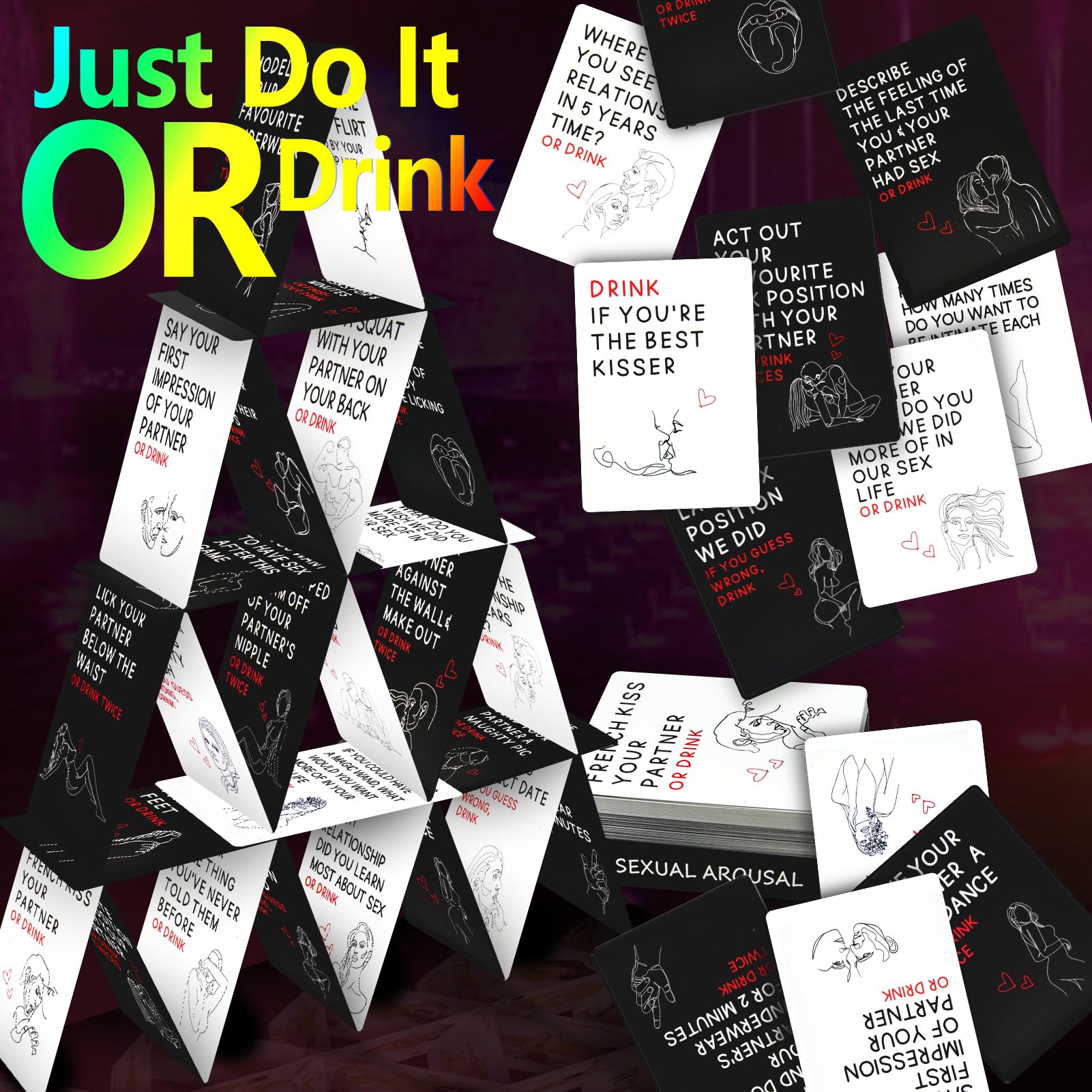 Adult Drinking Game Cards - Erotic Couples Card Deck for Adventurous Date Nights & Intimate Bedroom Fun - Sexy Party Game for Lovers