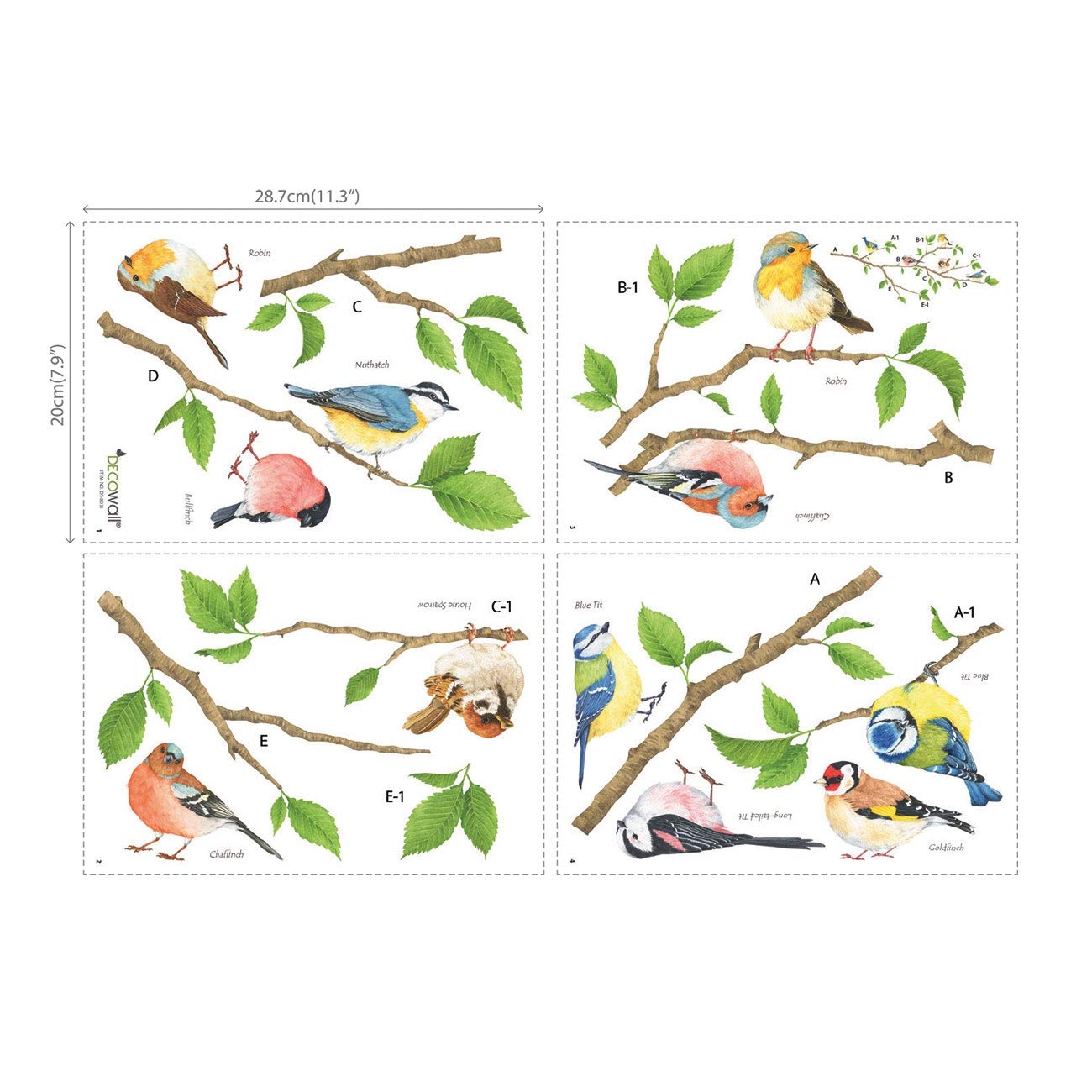 DECOWALL DS4-8036 Peel and Stick Removable Wall Stickers - Garden Birds Design for Kids Nursery, Bedroom & Living Room Decor | Perfect for DIY Home Decor, Children's Room Makeover & Wall Art Projects