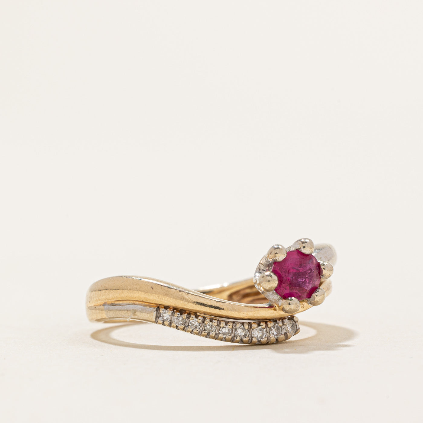 Synthetic Ruby and Diamond Wave Ring - 0.50ct Ruby with 0.05ctw Diamonds - Size 7 - Elegant Jewelry for Women, Perfect for Weddings, Anniversaries and Special Occasions