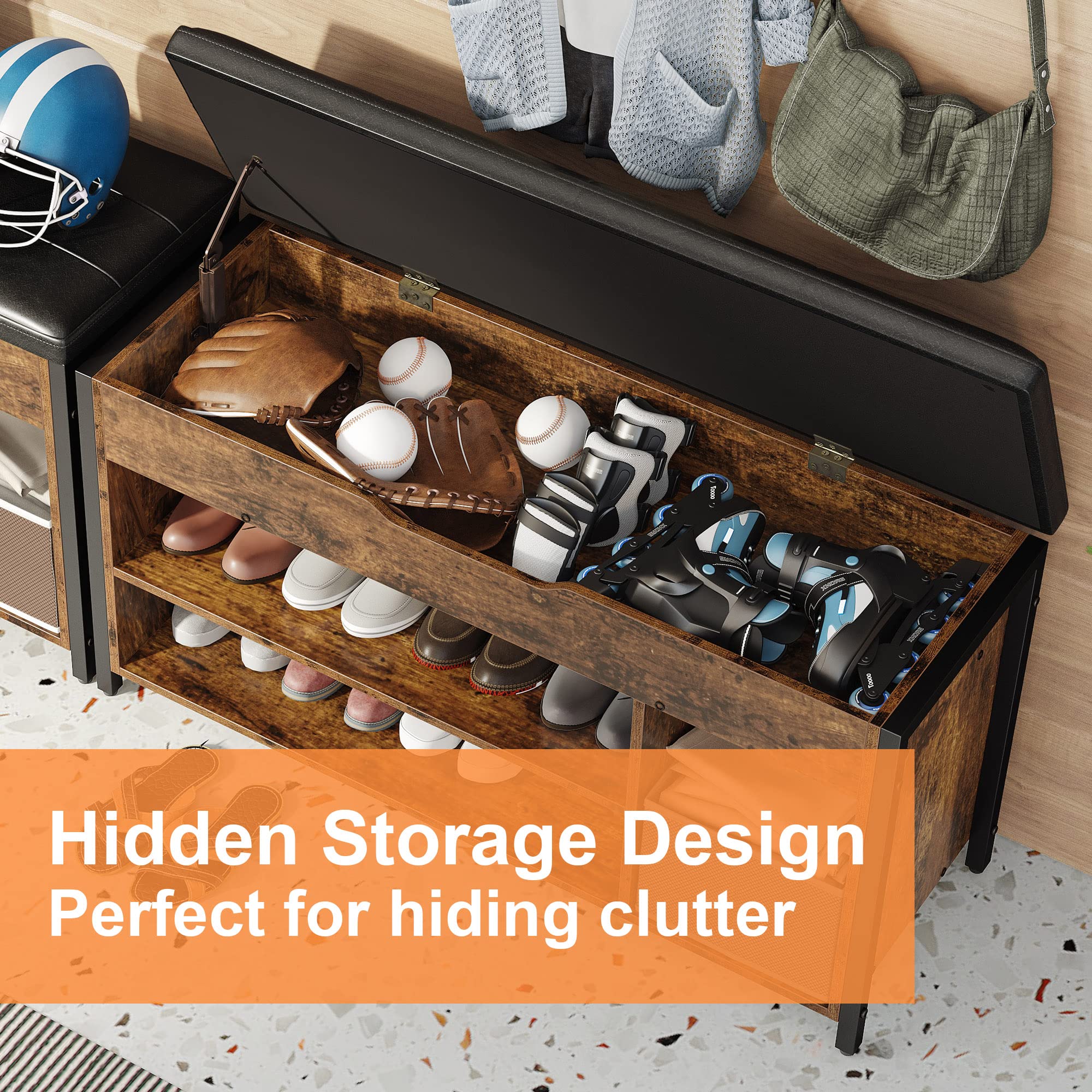 Multi-Functional Shoe Storage Bench with Lift Top & Adjustable Shelf - 35.5