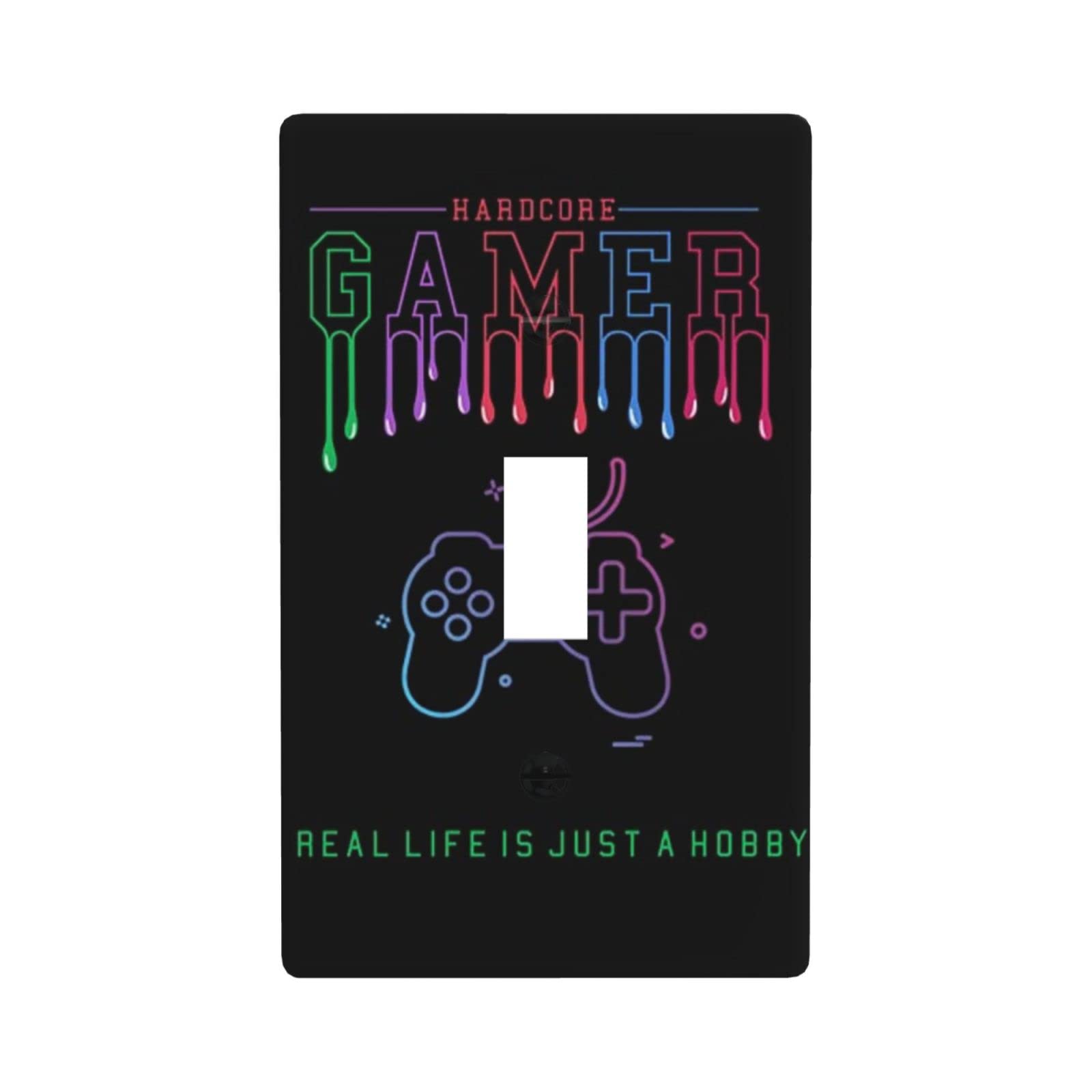 Gaming Controller Light Switch Cover - Single Gang Toggle Switch Plate with Video Game Graphics - Durable Plastic Wall Plate for Gamers Room Decor & Man Cave Accessories