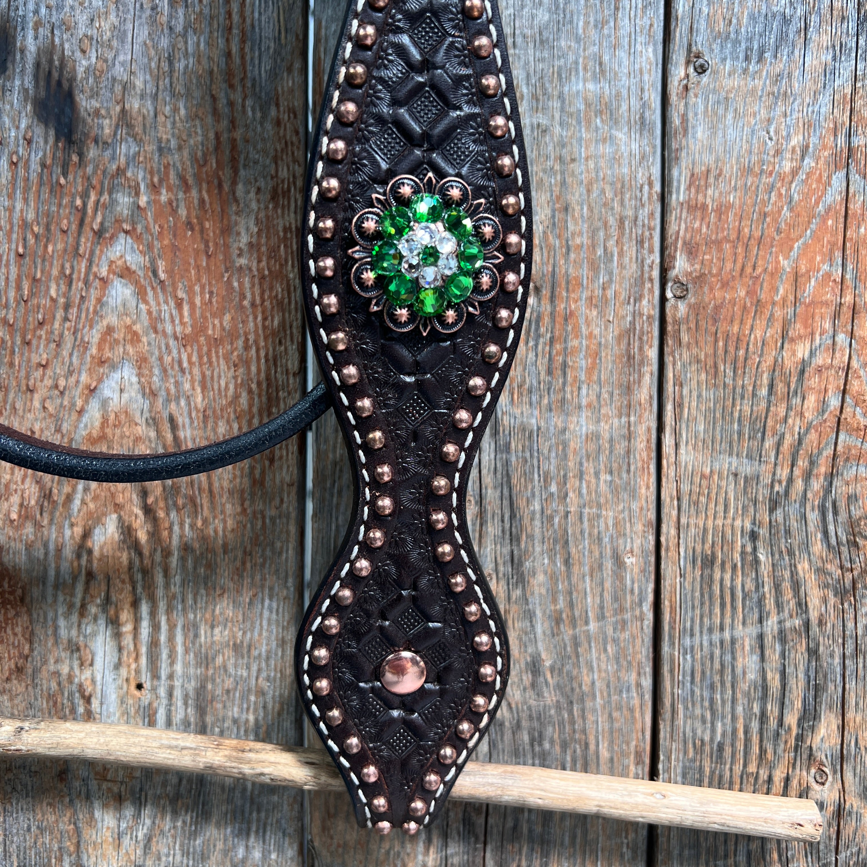 Premium Dark Oil Honeycomb Copper Dot & Fern Browband and Breastcollar Tack Set #BBBC611 – Perfect for Equestrian Shows, Dressage, and Western Riding