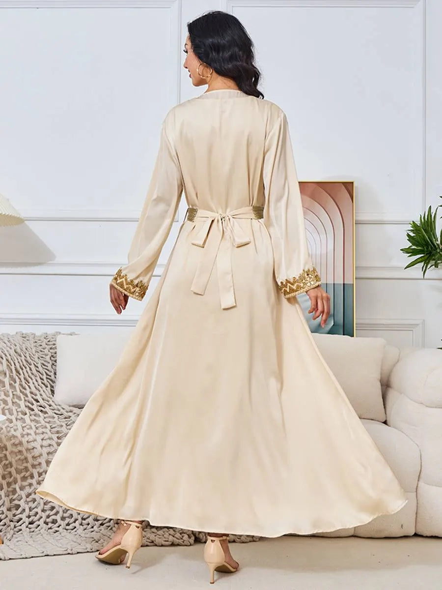 Elegant Beaded 2-Piece Eid Dress Set - Flowy Caftan Kaftan with Sleeveless Inner Dress #25269 | Perfect for Eid Celebrations, Weddings & Special Occasions