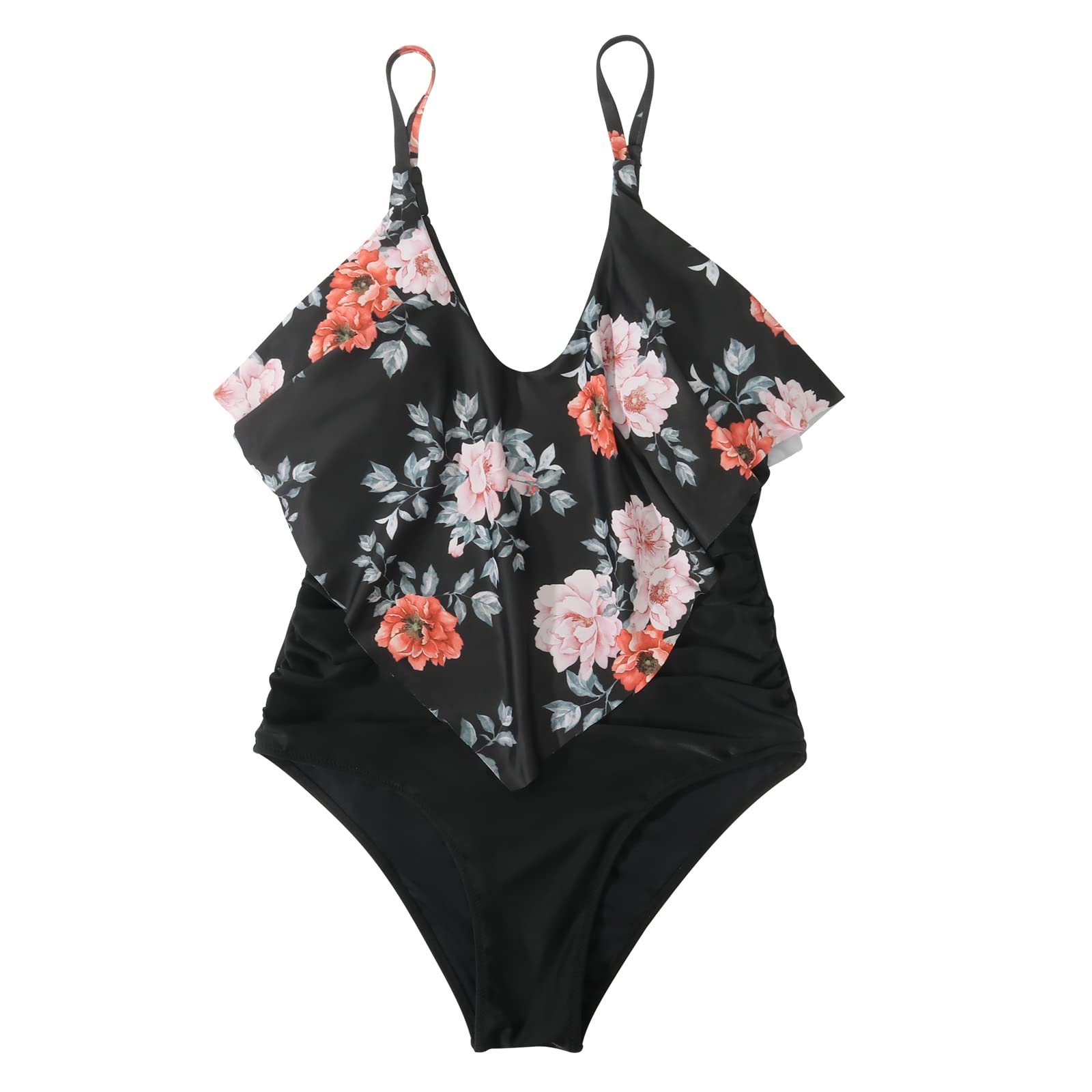 SUUKSESS Women's Slimming One Piece Swimsuit with Ruffle & Ruched Tummy Control - Sexy Bathing Suit for Beach, Pool & Vacation