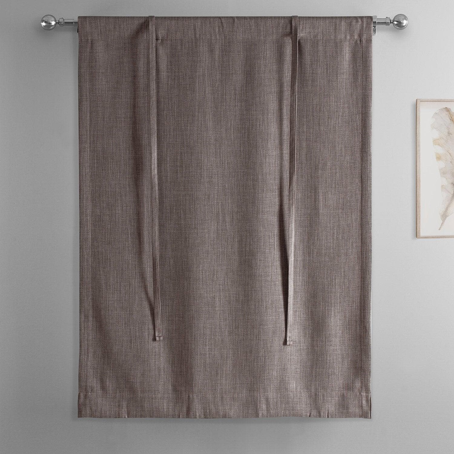 Blackout Window Curtains - Mink Textured Faux Linen Tie-Up Shades for Bedroom & Living Room - Light Blocking & Privacy Window Treatment for Home Decor