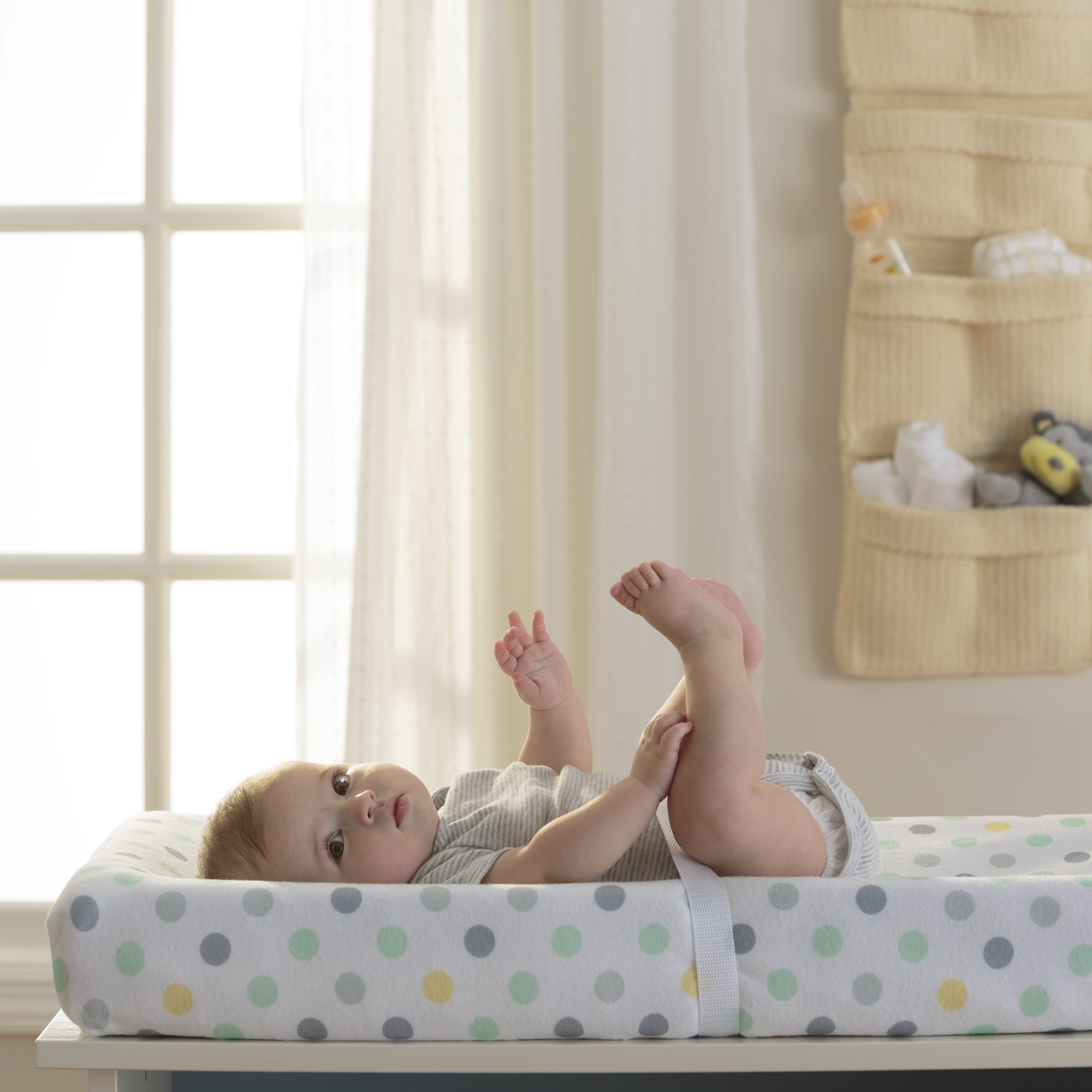 BreathableBaby Wick-Dry Waterproof Changing Pad Cover - Soft Aqua Dot Design for Baby Nursery & Diaper Changing Station - Perfect for Newborns, Infants & Toddlers
