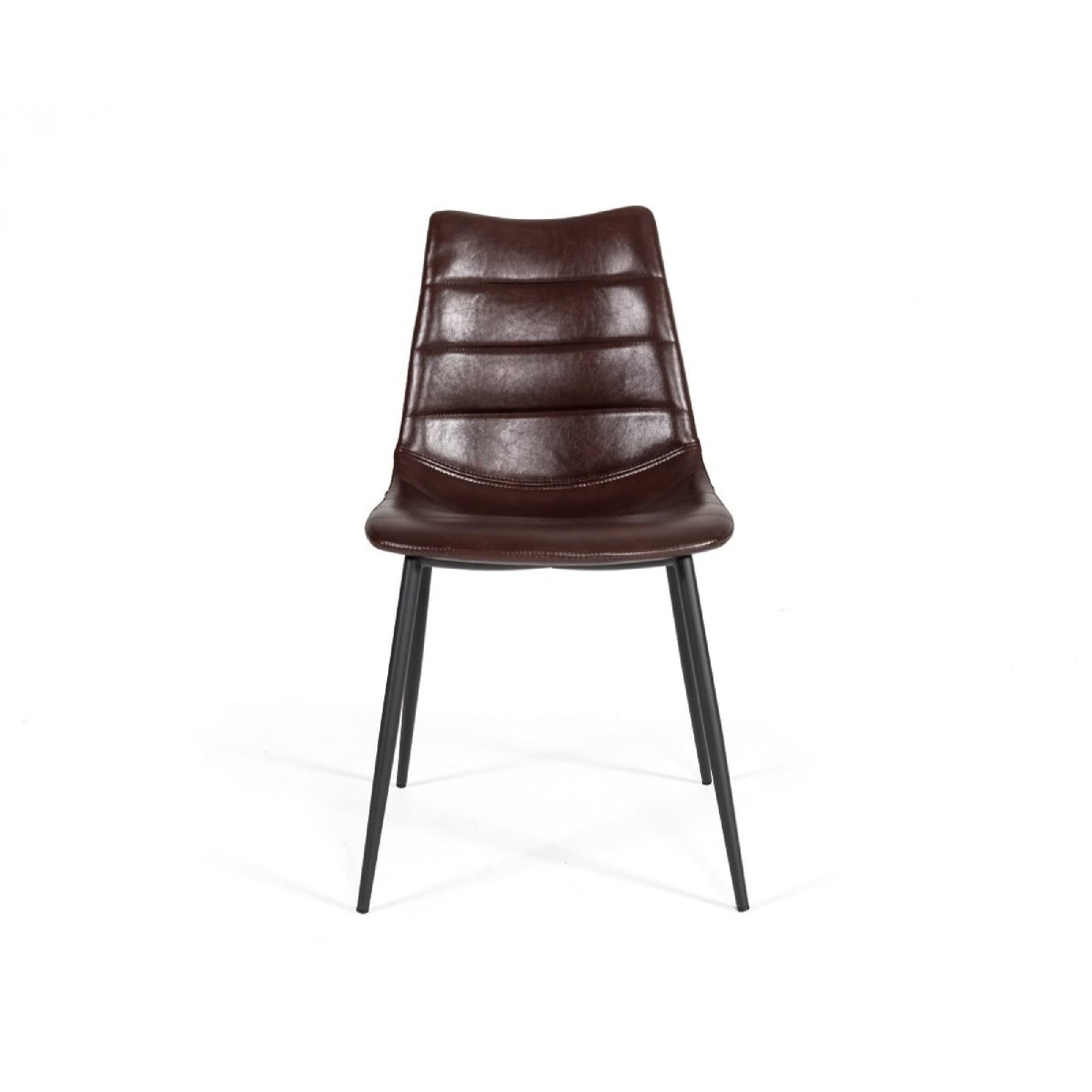 Benjara 2-Piece Brown Leatherette Dining Chairs with Horizontal Stitching - Modern PU Leather Kitchen Chairs for Dining Room, Restaurant & Office