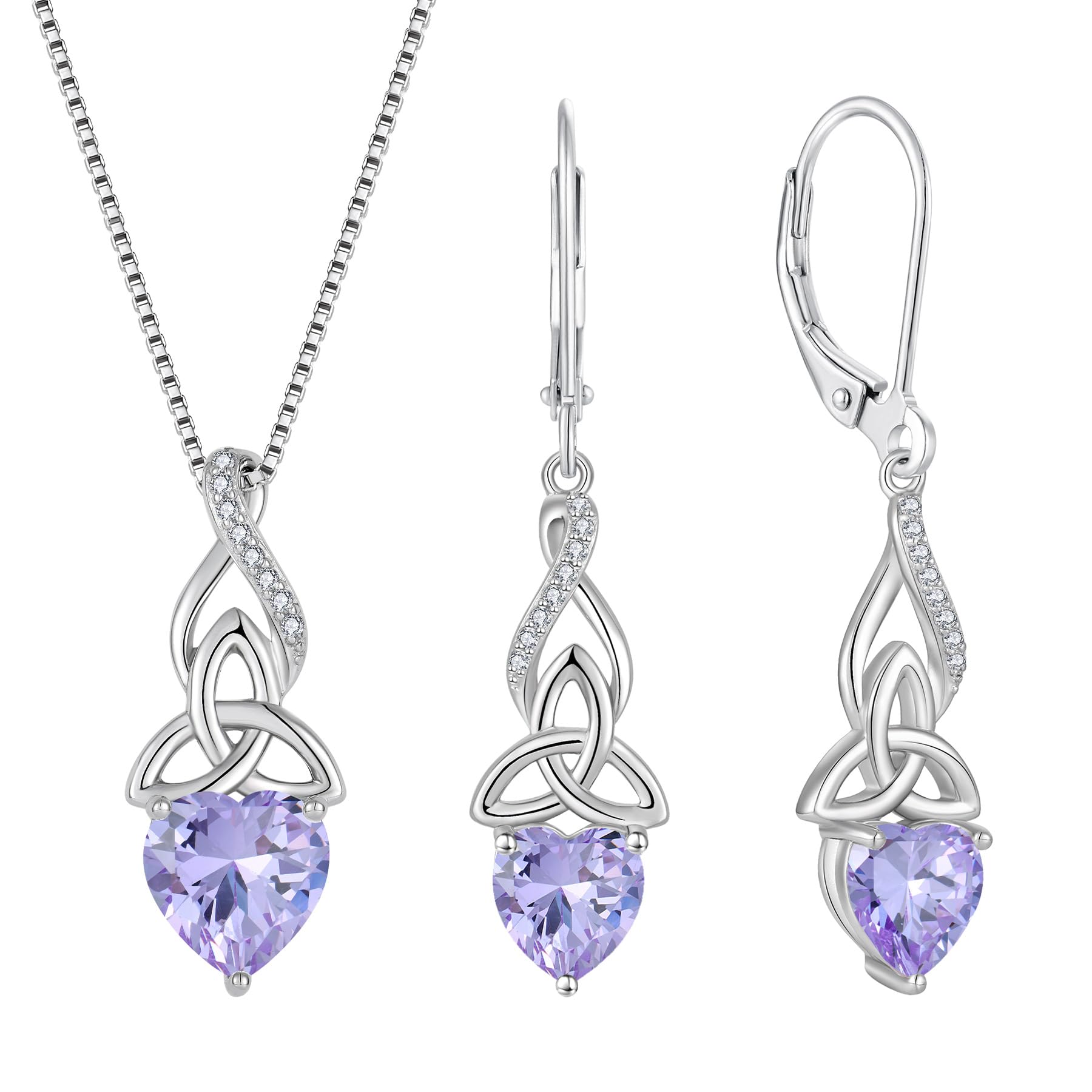 Celtic Knot Jewelry Set for Women - 925 Sterling Silver Irish Necklace & Alexandrite Dangle Earrings - June Birthstone Gift for Mom - Perfect for Weddings, Anniversaries & Special Occasions