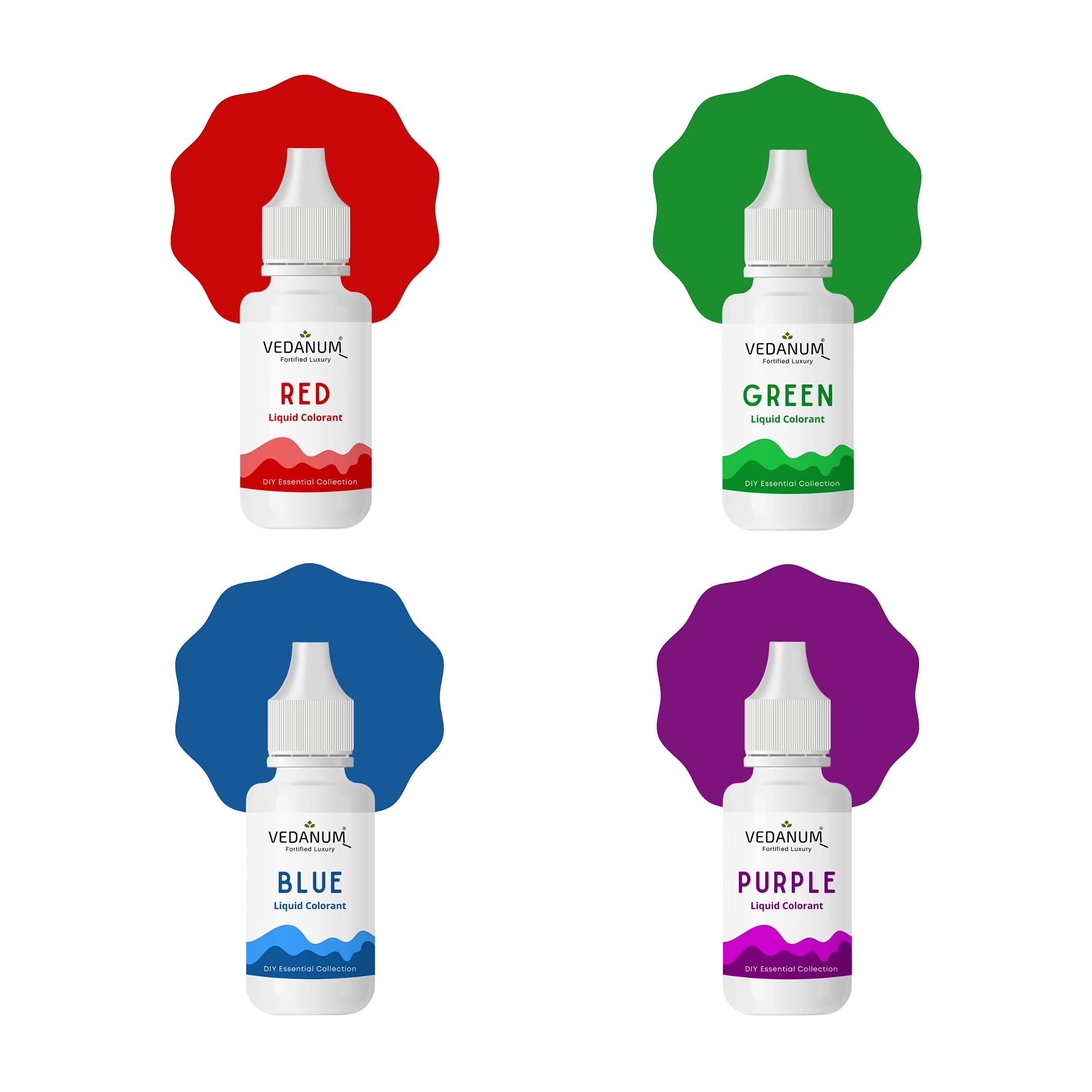 VEDANUM DIY Liquid Colors for Soap & Cosmetics - 4 Pack (15ml) for Bath Bombs & Crafts