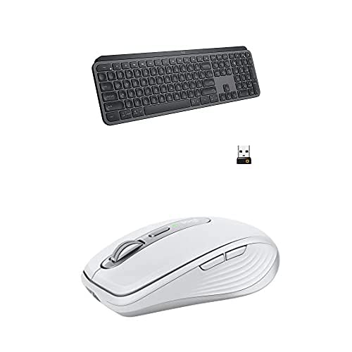 Logitech MX Keys Advanced Wireless Illuminated Keyboard & Anywhere 3 Mouse Combo - Graphite & Pale Grey | Ergonomic, Fast Scrolling, Backlit Keys for Home Office & Gaming | Perfect for Remote Work, Typing & Productivity