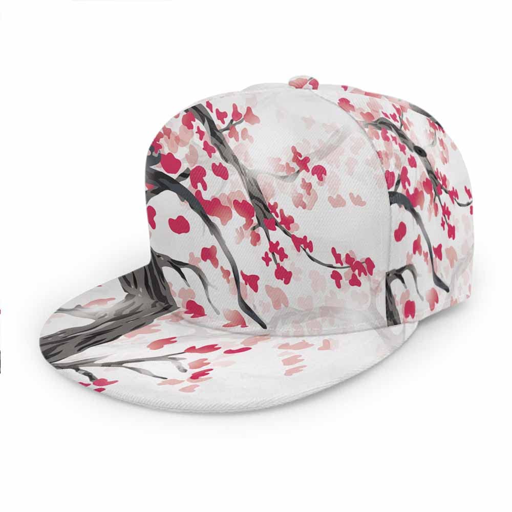 HOSNYE Adjustable Snapback Baseball Cap - Cherry Blossom Design Unisex Hip-Hop Flat Bill Sport Hat for Men & Women | Perfect for Streetwear, Outdoor Sports & Fashion Accessories