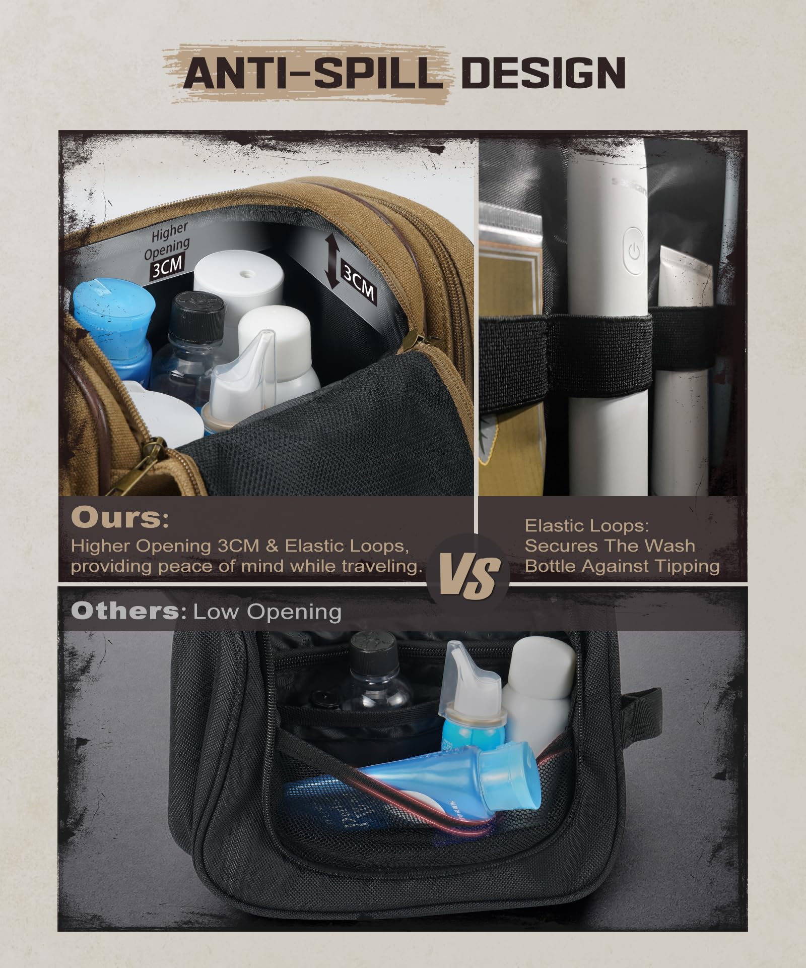 Premium Canvas Hanging Toiletry Bag for Men - 7 Compartment Travel Organizer with Hooks, Large Water-resistant Toiletry Bag for Gym, Camping, Business Trips & Vacation Essentials (Brown)