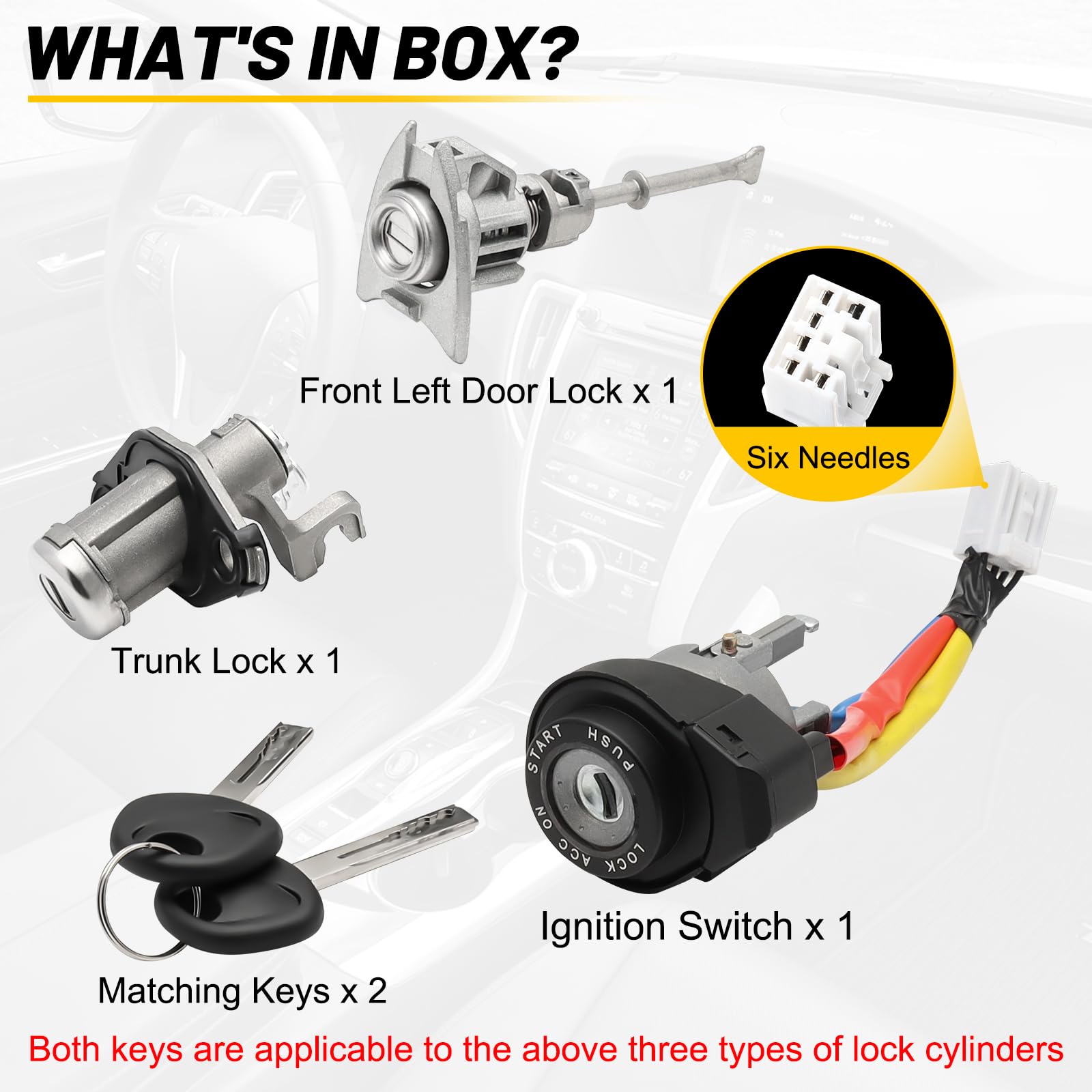 Hyundai Sonata & Sonata Hybrid Door Lock Cylinder with 2 Keys (2009-2015) - Replacement for OEM #81970-3SA00 & 81250-3SA00 - Front Left Driver Side Lock - Perfect for Car Security & Key Replacement Needs