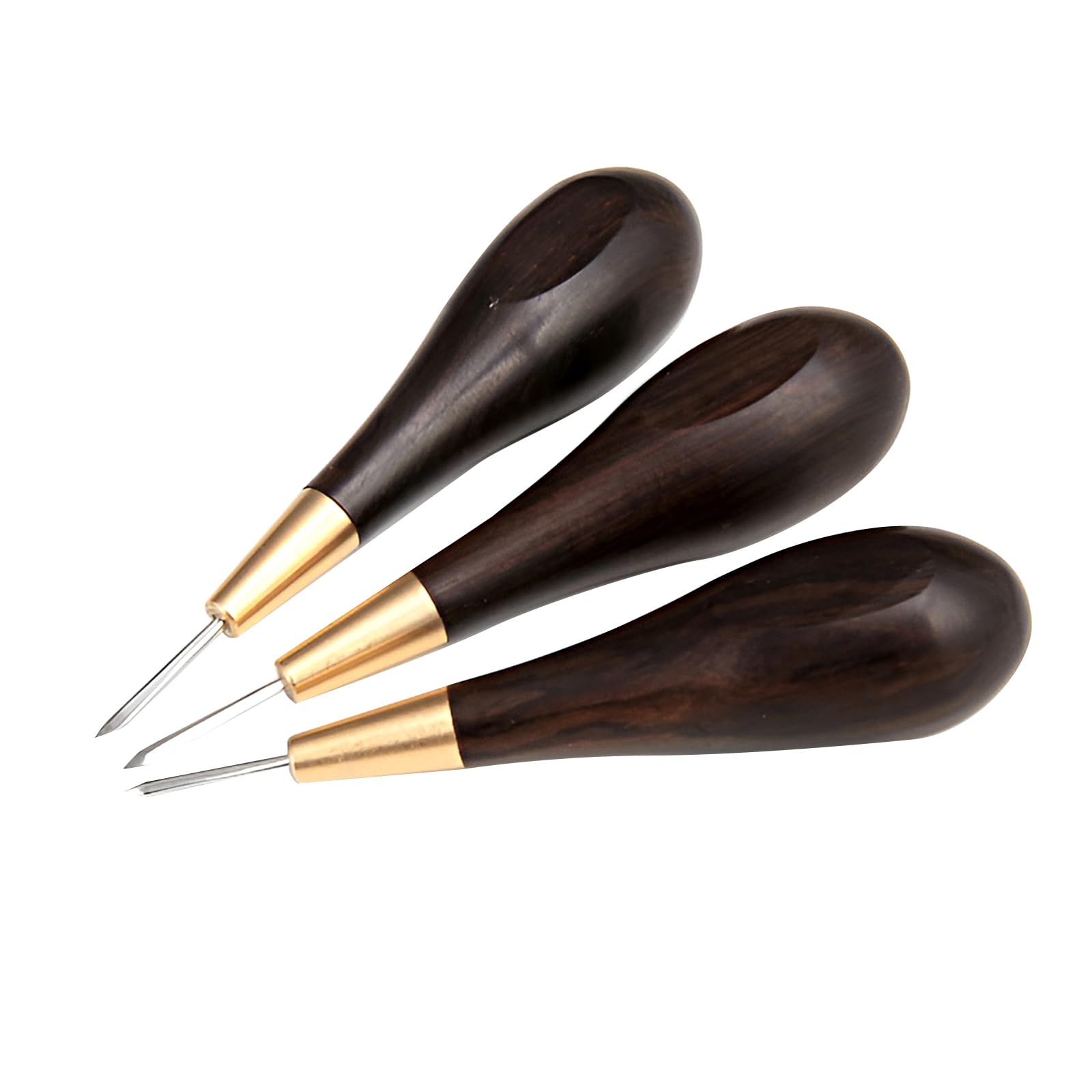 Diamond Shape Stitching Awl, Leather Craft Sewing Awl with Blackwood Handle - 3 Size Chisel Kit for DIY Leatherworking, Shoe Repair, Bag Making & Upholstery Projects