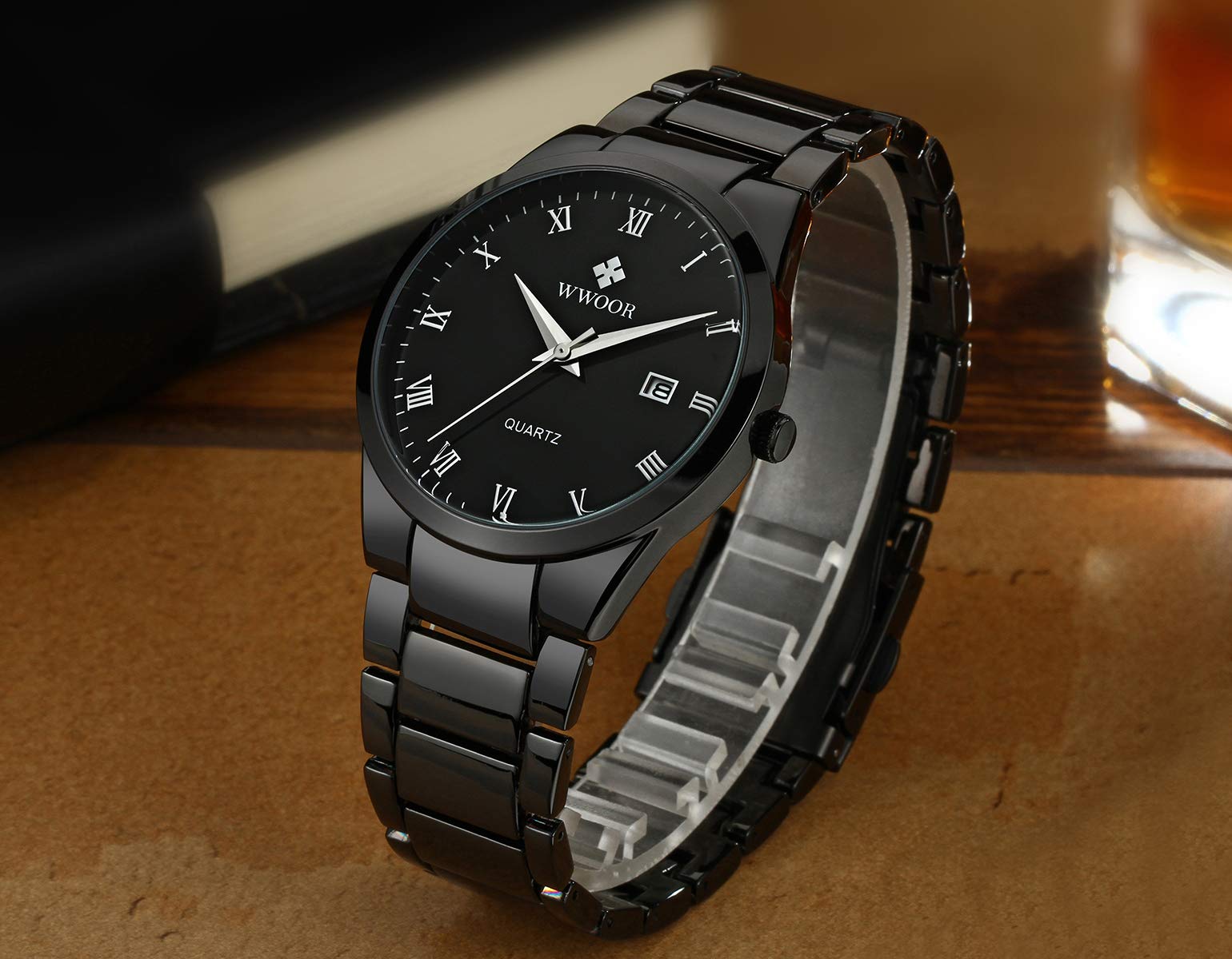 Men's Stainless Steel Quartz Watch - Waterproof Black & Gold Casual Wristwatch with Date Display | Perfect for Business, Office, and Everyday Wear