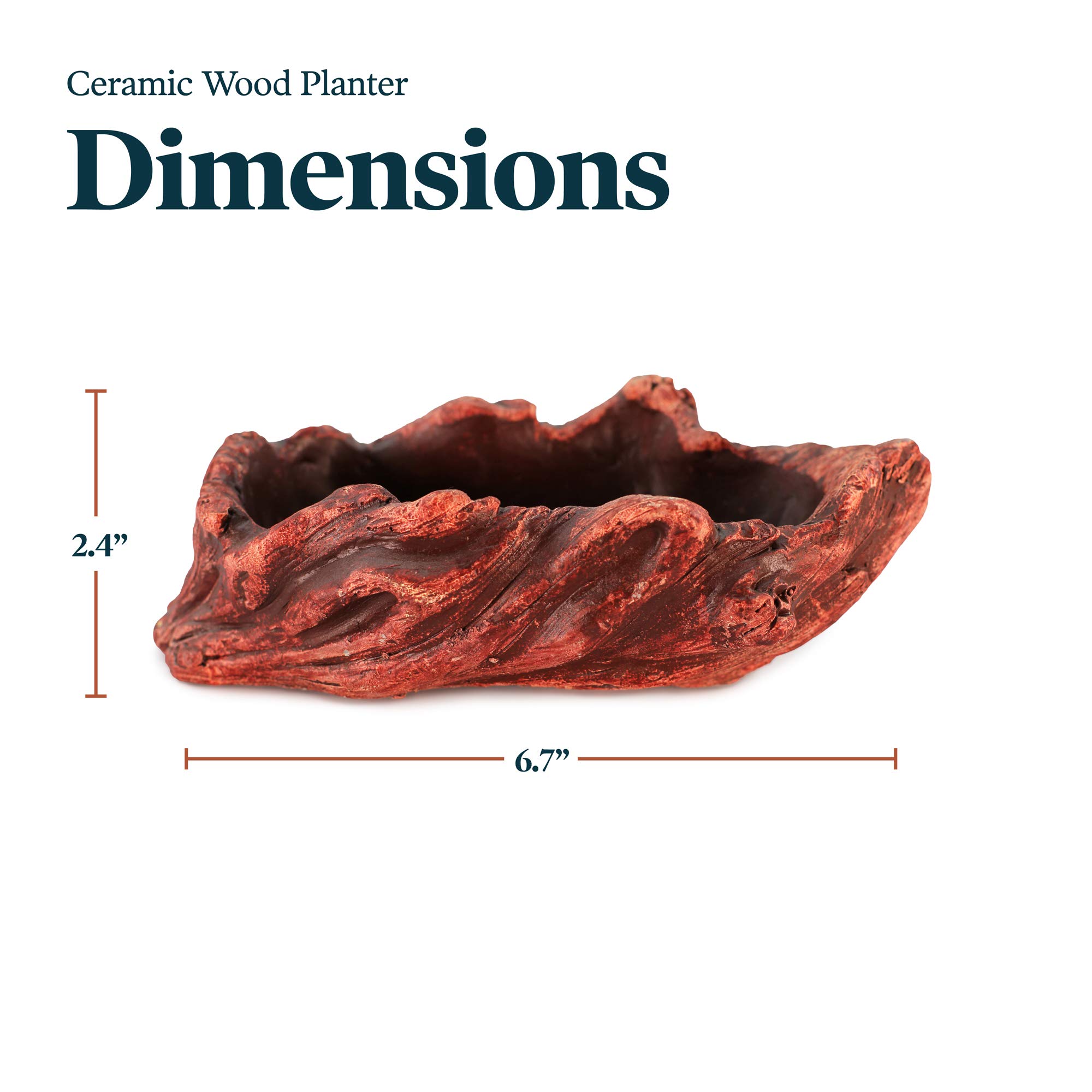 Ceramic Wood Planter Pot for Indoor Plants - Unique Log Design Succulent & Flower Pot (Redwood Ridge) - Perfect for Home Decor, Office Desk, and Gift Ideas