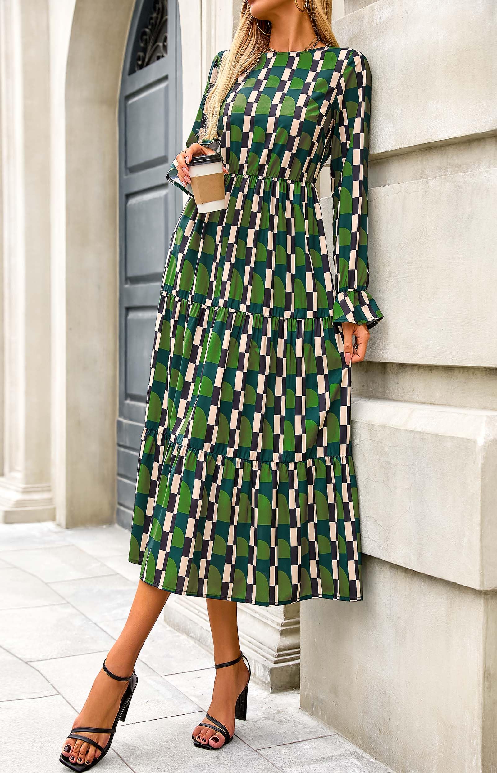 KIRUNDO Women's Long Sleeve Boho Floral Print Midi Dress - Spring Wedding Guest Dress with Pockets | Perfect for Casual Outings, Garden Parties & Special Occasions