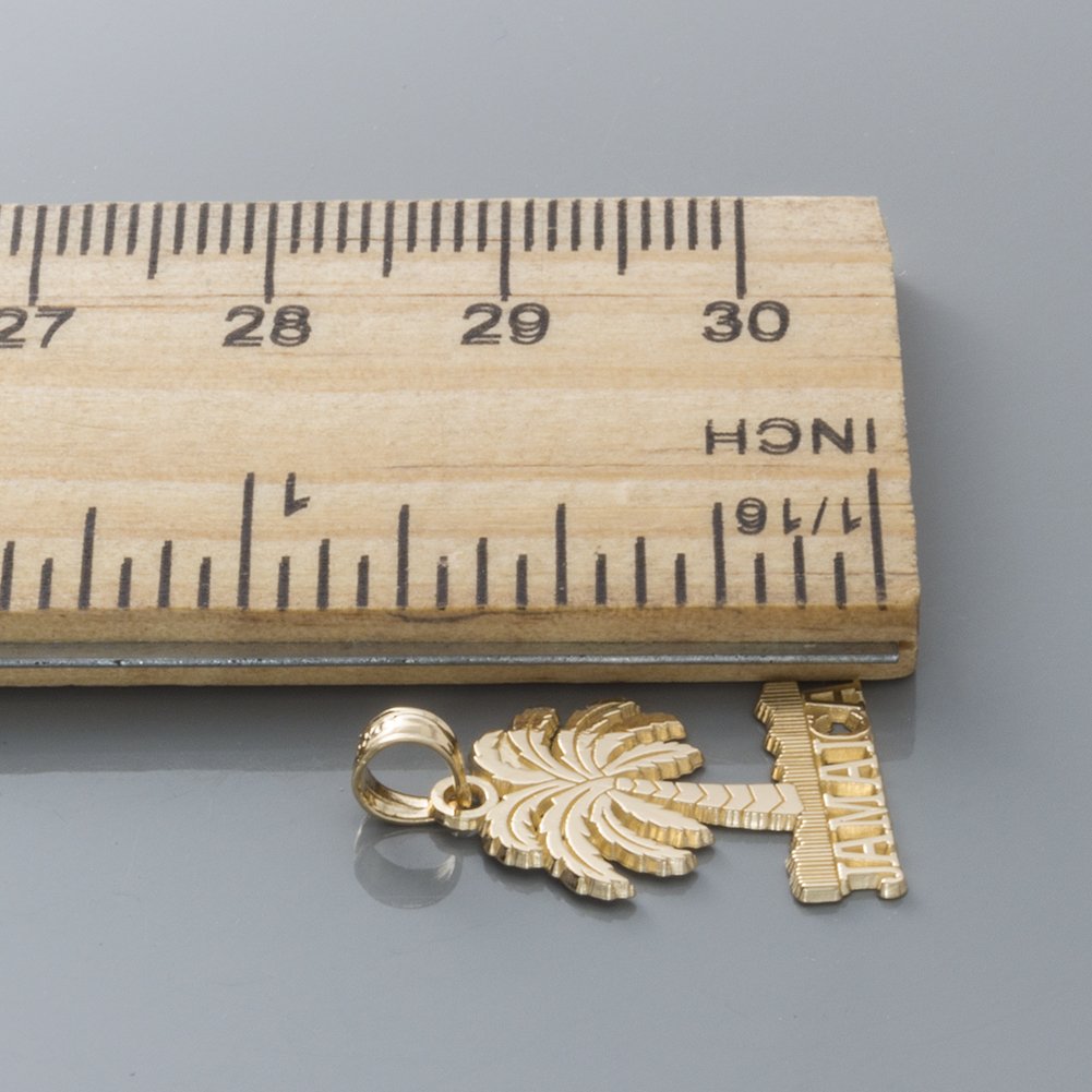 14K Yellow Gold Jamaica Travel Charm Pendant with Palm Tree Design - Perfect for Vacation Jewelry, Beach Wear & Tropical Theme Gifts