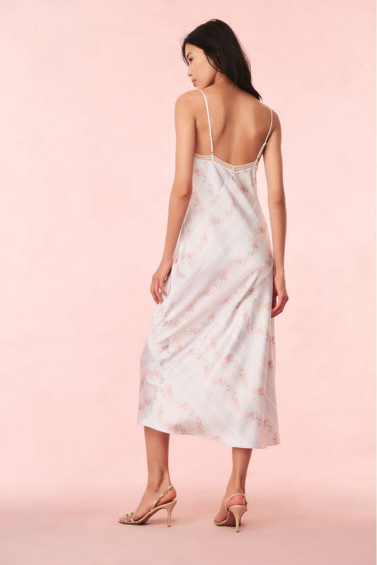 Ermon Women's Satin Floral Slip Dress - Elegant V-Neck Nightgown for Sleepwear, Loungewear & Special Occasions