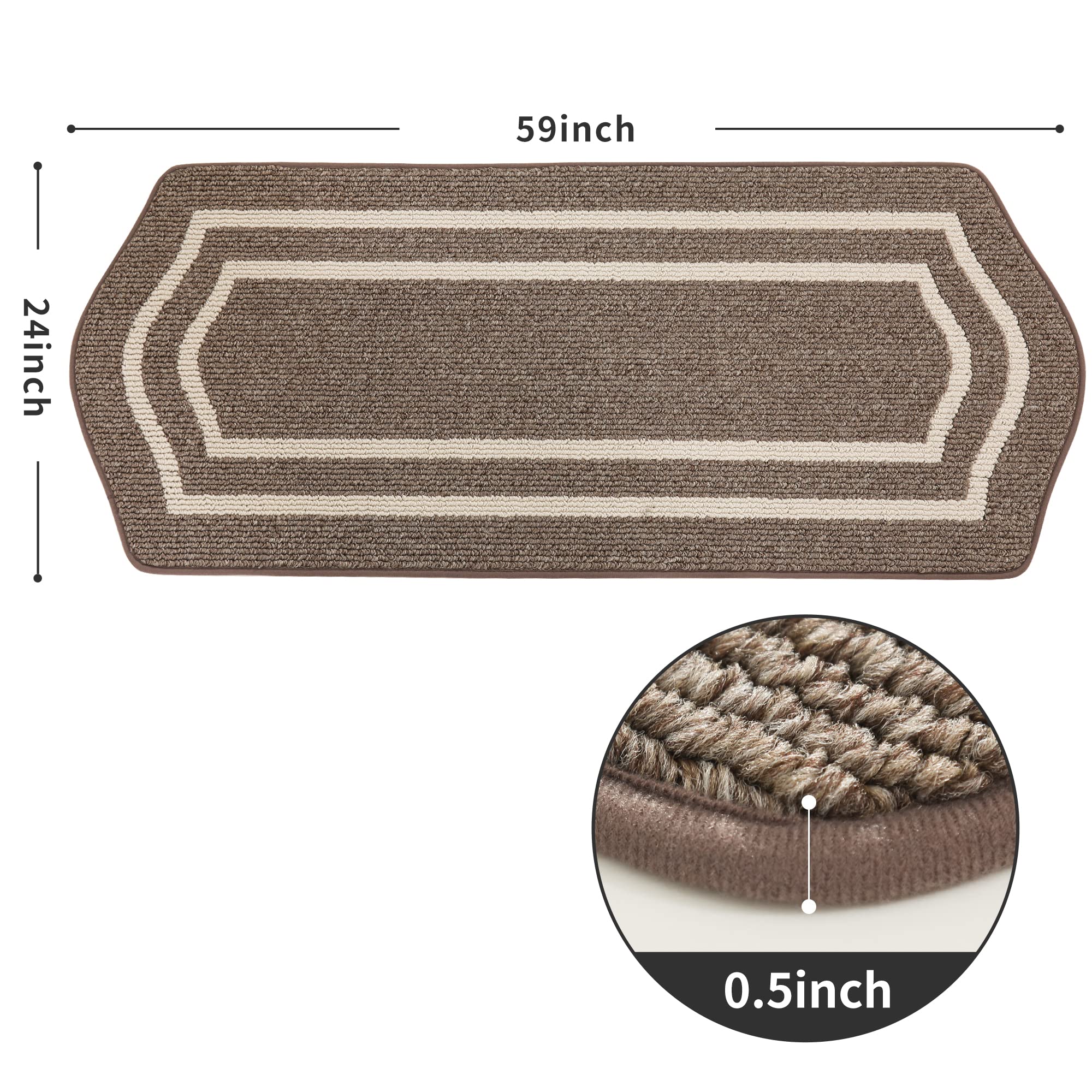 Super Absorbent Non-Skid Kitchen Floor Mat 24x59 Inch - Washable Polypropylene Sink Rug for Standing Comfort, Brown Frame Design | Perfect for Front of Sink, Dishwashing & Cooking Areas