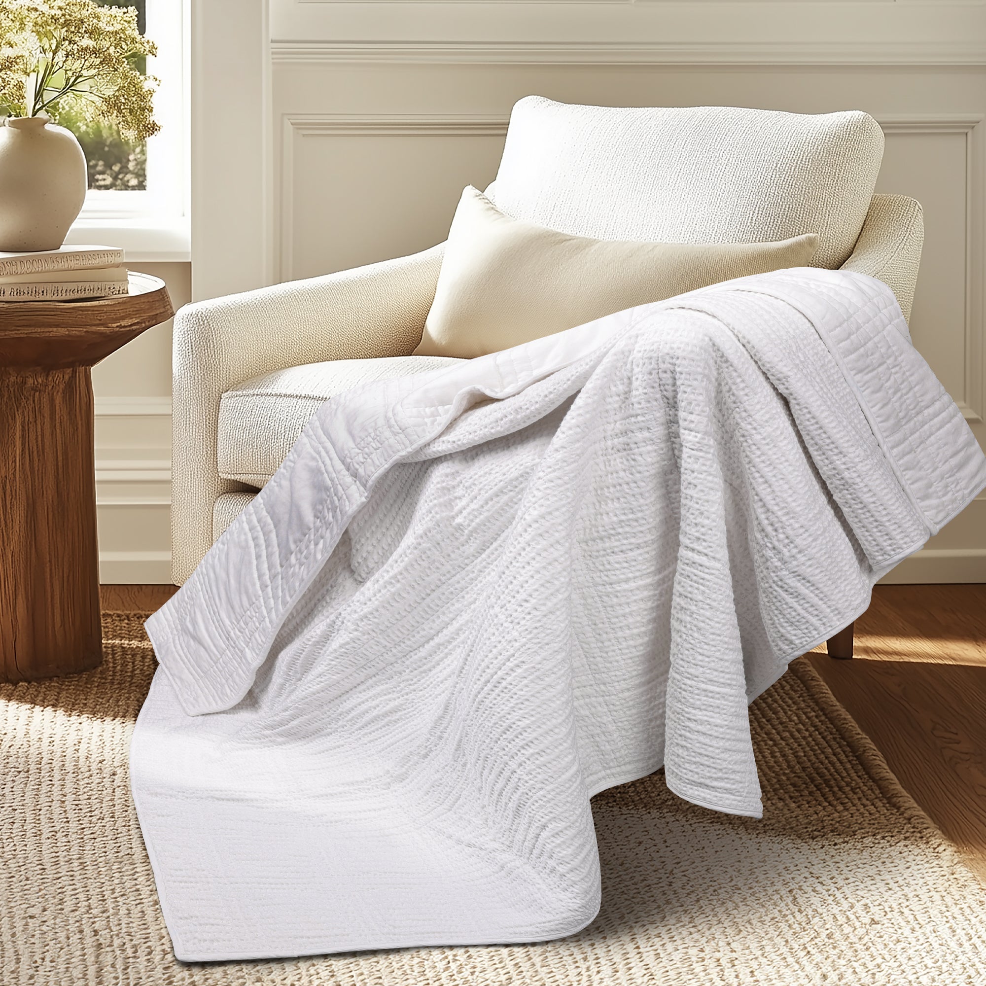 Cozy Cloud Waffle Quilted Throw Blanket - Ultra Soft Lightweight Bedspread for Couch, Sofa & Bed - Perfect for Winter Nights, Movie Time & Home Decor