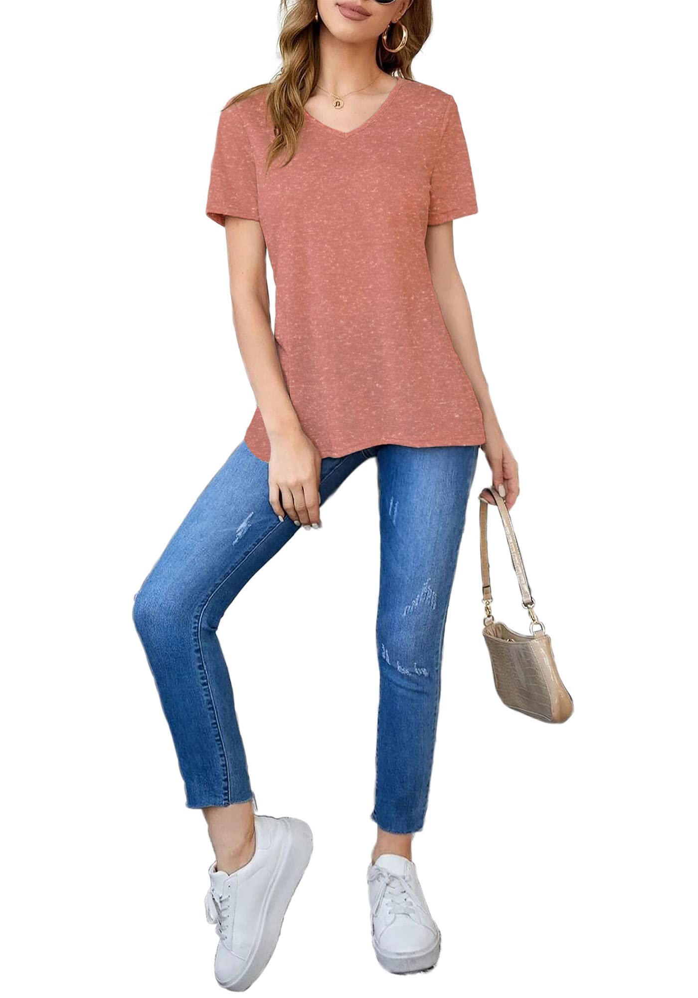 Women's Plus Size Short Sleeve V-Neck T-Shirts - Loose Casual Summer Blouses & Basic Tees | Trendy Fashion Tops for Everyday Wear, Office & Outings