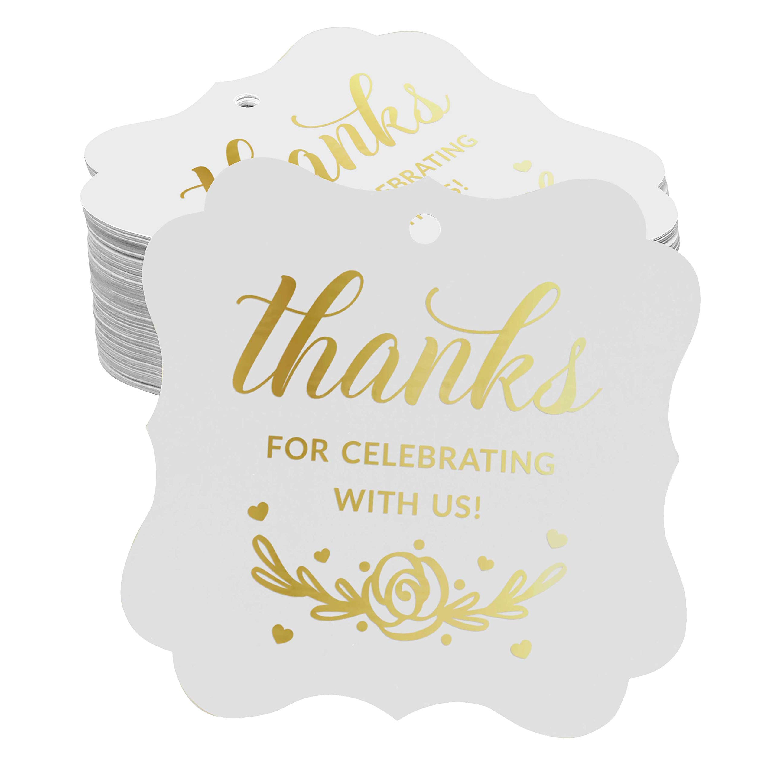 100 Pack Real Gold Foil Bracket Shaped Gift Tags - Perfect for Bridal Showers, Baby Showers, Weddings, Birthdays & Retirement Parties - Elegant Thank You Favor Tags for Special Celebrations