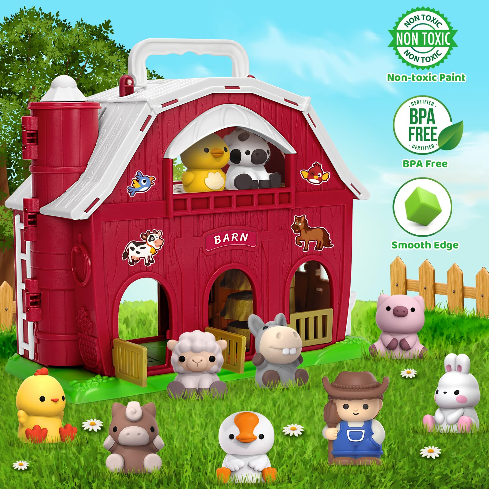 KMUYSL Farm Animal Playset - Montessori Learning Toys for Toddlers 1-3 Years Old | Big Red Barn with Animals, Educational Gift for Boys & Girls | Perfect for Christmas, Birthday & Easter | Ideal for Pretend Play, Early Learning & Sensory Development