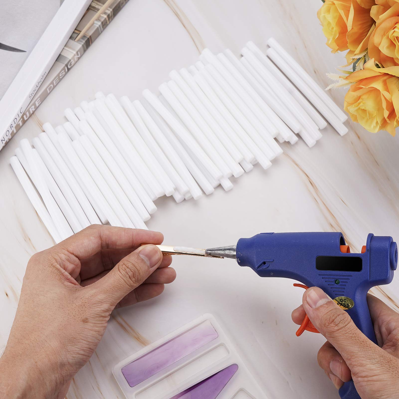 ENPOINT Mini White Hot Glue Sticks - 72 Pack (3.93 x 0.27 Inch) EVA Hot Melt Adhesive for Arts & Crafts, DIY Projects, Home Repairs, Holiday Decorations & Gift Making - Perfect for Scrapbooking, Woodworking, School Projects & Fabric Bonding
