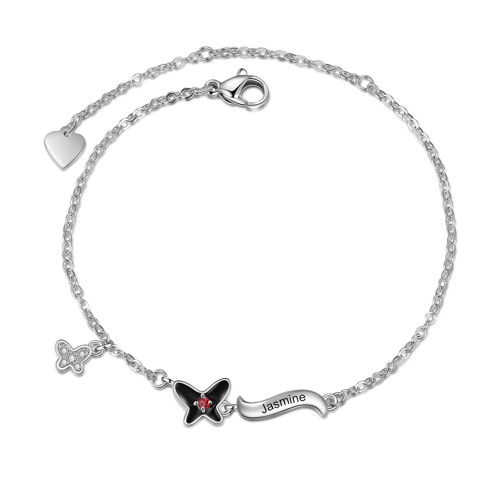 Personalized Butterfly Charm Bracelet for Women - Adjustable Simulated Birthstone Jewelry Gift for Mom, Sister, Wife | Birthday, Christmas, Anniversary Present | Perfect for Everyday Wear & Special Occasions