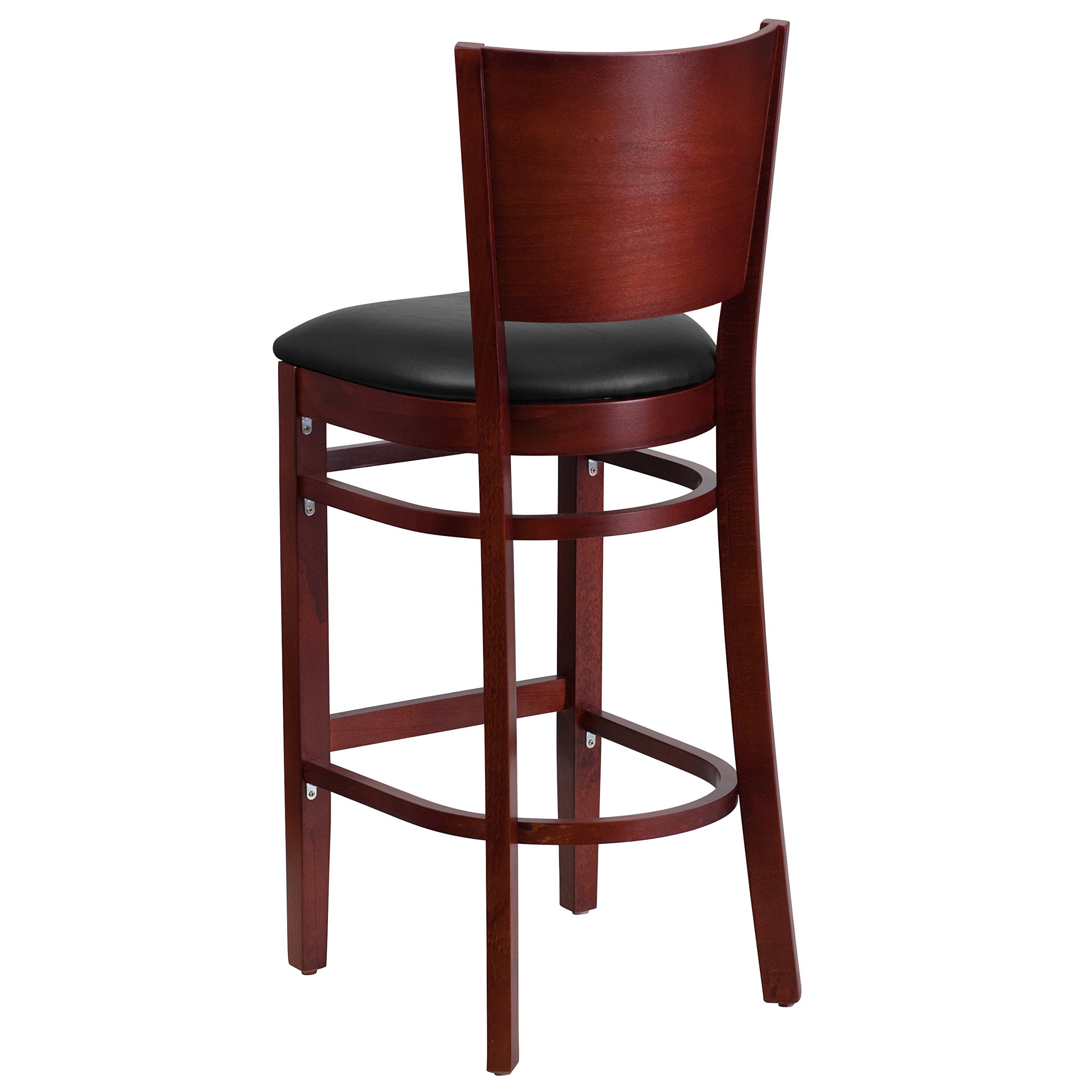 Solid Mahogany Wood Barstool with Black Vinyl Seat - Durable Bar Stool for Kitchen Island, Home Bar & Restaurant Use