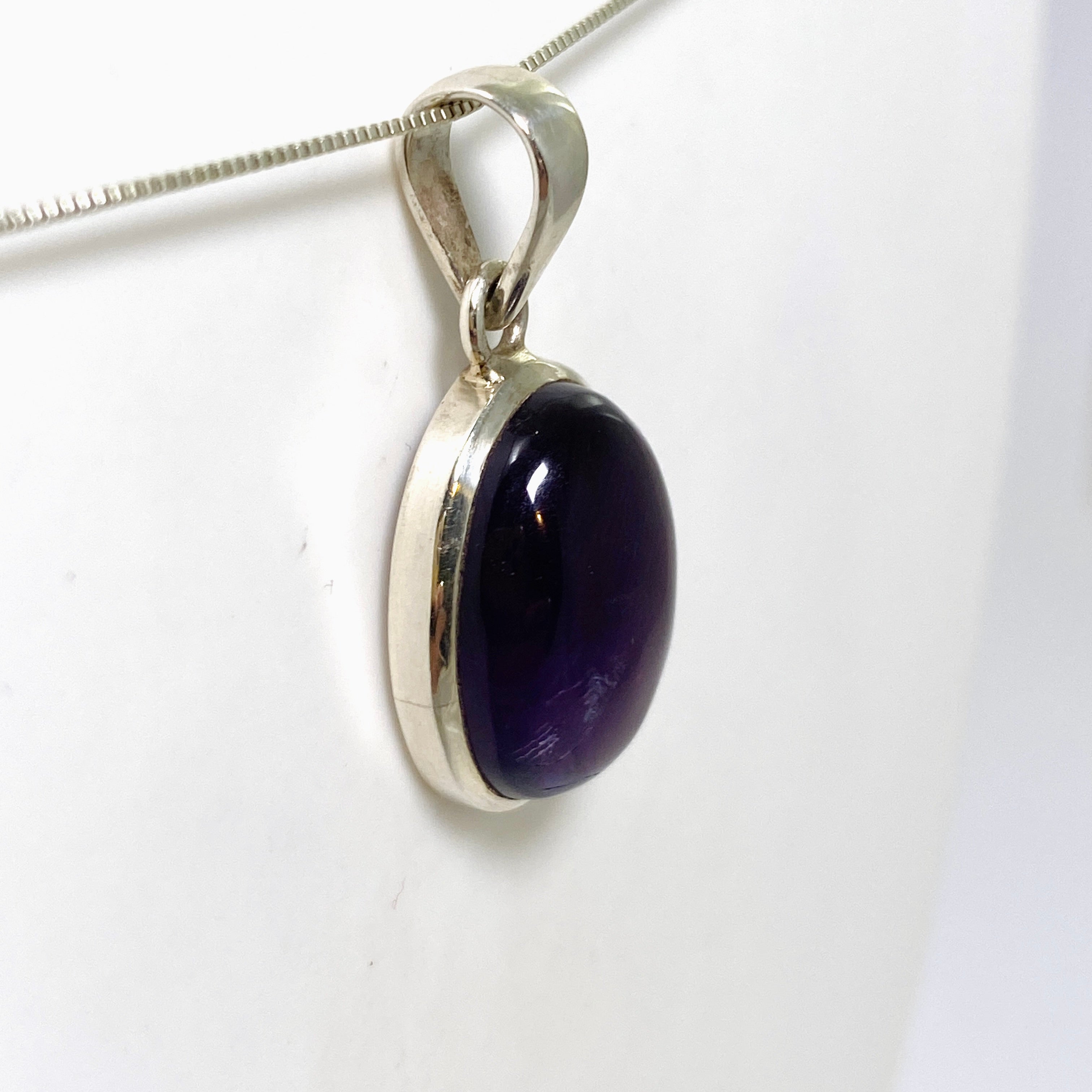 Natural Amethyst Oval Cabochon Pendant Necklace - 925 Sterling Silver Jewelry for Women - Perfect for Gifts, Meditation & Spiritual Healing