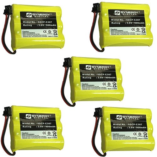 Synergy Digital Cordless Phone Batteries - 5-Pack Ni-CD 3.6V 900mAh Replacement Batteries for Toshiba TRB8000 & Panasonic HHR-P505 - Perfect for Home Office, Business Phones & Long-Lasting Power Supply
