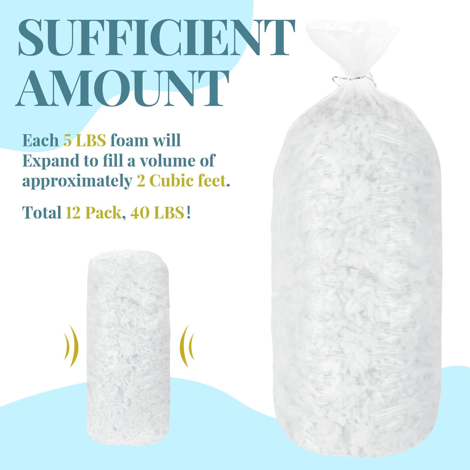 Premium 40lbs Bean Bag Filler Bulk - Ultra Soft Memory Foam Stuffing for Bean Bag Refill, Dog Beds, Pillows & Cushions | Shredded Foam Filling for DIY Crafts, Stuffed Animals & Home Decor (White) - Perfect for Living Rooms, Kids' Play Areas & Pet Comfort Spaces
