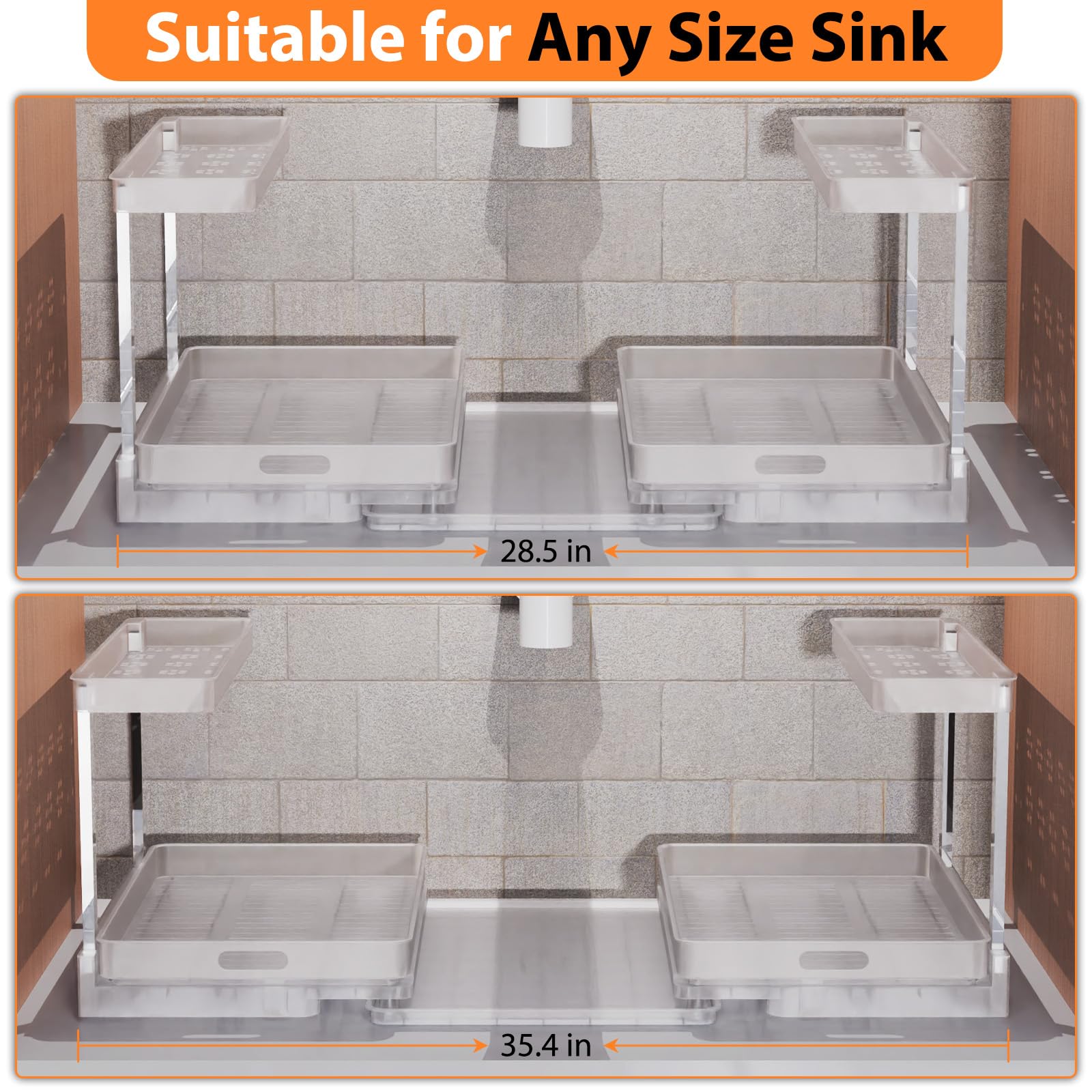 Under Sink Organizer with Waterproof Tray - L-Shaped Pull Out Cabinet Storage for Kitchen & Bathroom | Space Saving Solution for Cleaning Supplies & Toiletries
