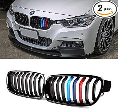 2012-2019 BMW 3 Series F30 Sedan Glossy Black Kidney Grill with M Color - Front Grille Replacement Pair for Enhanced Sporty Look & Vehicle Protection
