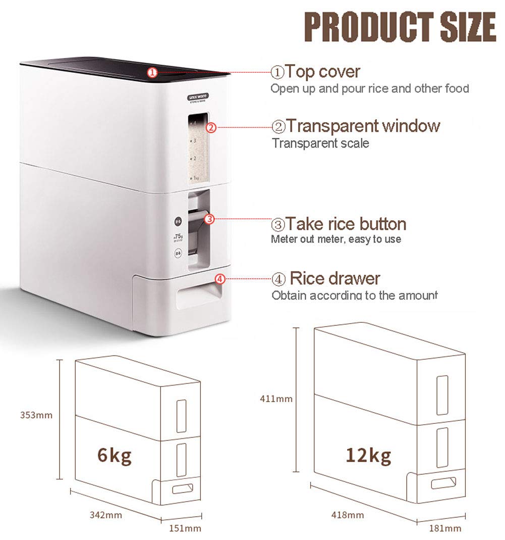Plastic Rice Dispenser with Airtight Seal - 6kg Food Storage Container for Keeping Rice Dry, Fresh & Insect-Free | Perfect for Kitchen Pantry Organization (Red/White)