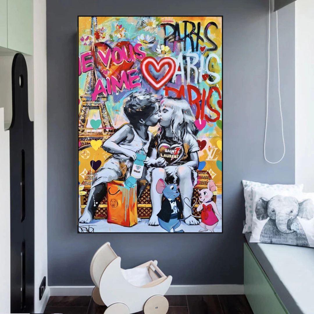 Banksy I Love You Paris Wall Art - Expressive Masterpiece Canvas Print for Home & Office Decor | Urban Street Art Gift for Art Lovers
