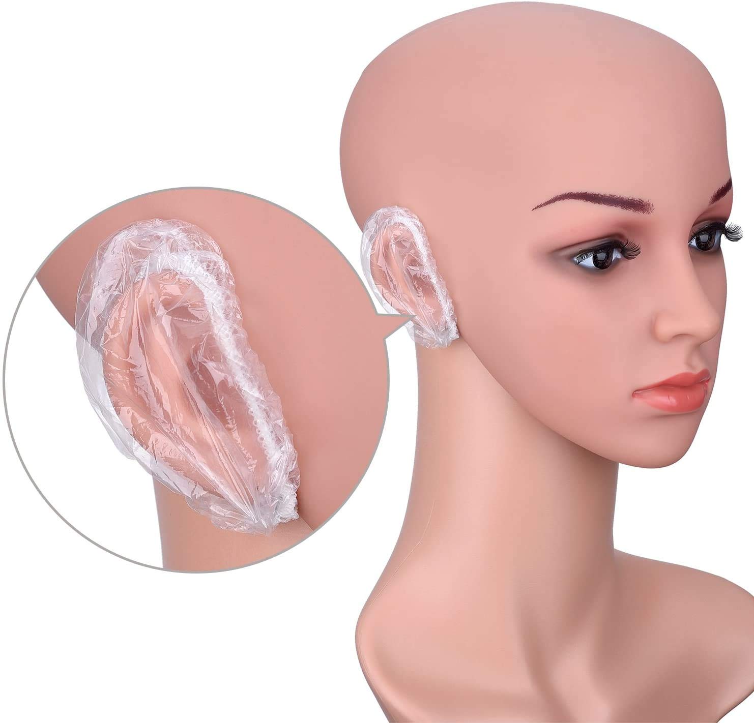 100 Pack Clear Waterproof Ear Protectors for Hair Dye, Shower & Bathing - Soft Comfortable Ear Covers for Adults & Kids - Perfect for Salon, Spa & Home Hair Care