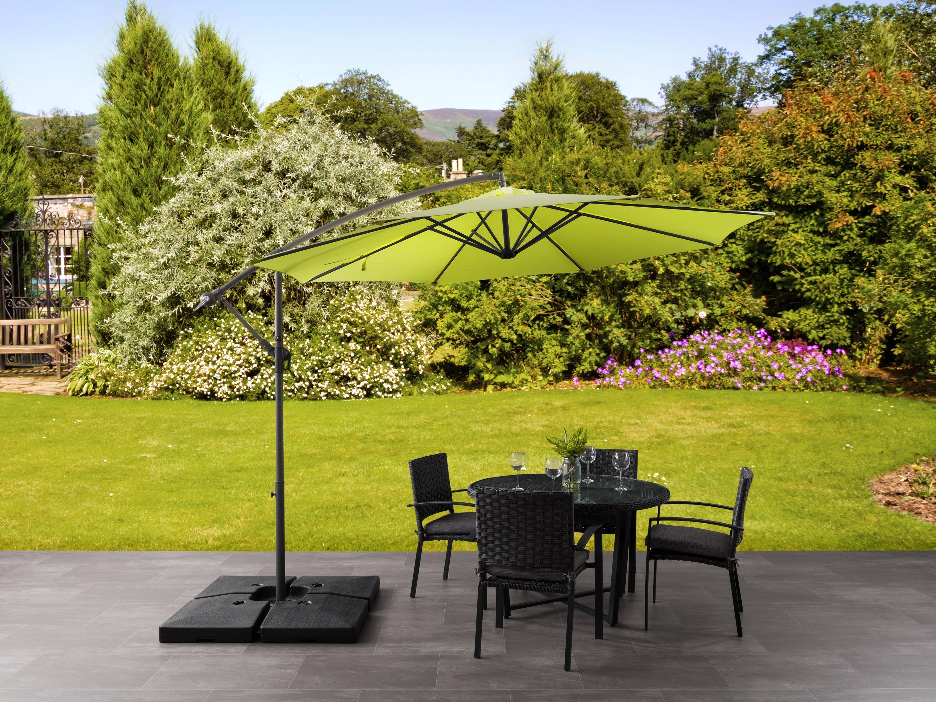 9.5ft Tilting Offset Patio Umbrella in Lime Green - Perfect for Outdoor Dining, Poolside Lounging, and Backyard Relaxation