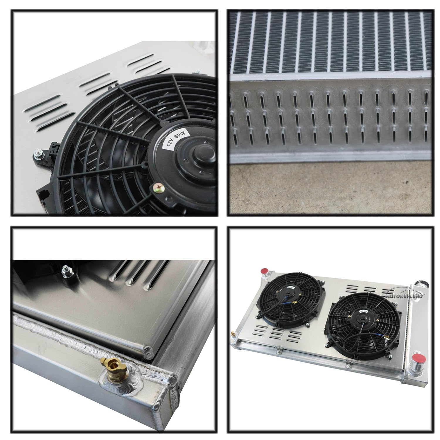 3 Row Aluminum Radiator Shroud Fan with Thermostat - Compatible with Chevy C/K/G/P 10 20 30 Pickup, Blazer, Suburban & GMC (1967-1972) - P15 P25 P35 G15 G25 G35 K25/K2500 K35/K3500 C15/C1500 - Heavy-Duty Cooling for Classic Trucks & Off-Road Adventures