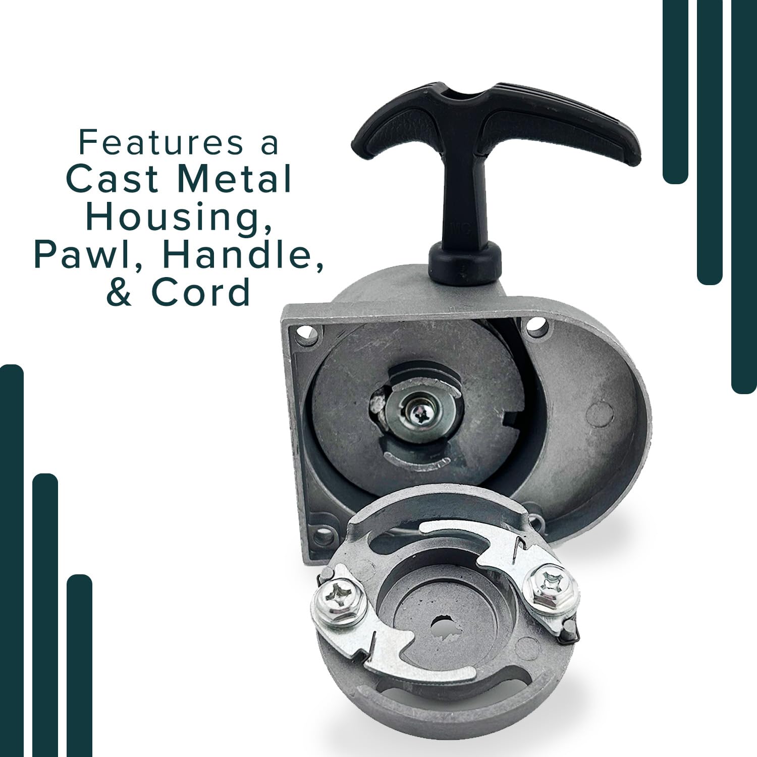 AlveyTech Recoil Pull Start Assembly for 48cc-80cc 2-Stroke Bicycle Engine Kits - Durable Cast Metal Housing Starter with Pawl, Handle & Cord - Replacement Parts for Motorized Bikes - Perfect for DIY Bike Engine Repair & Maintenance