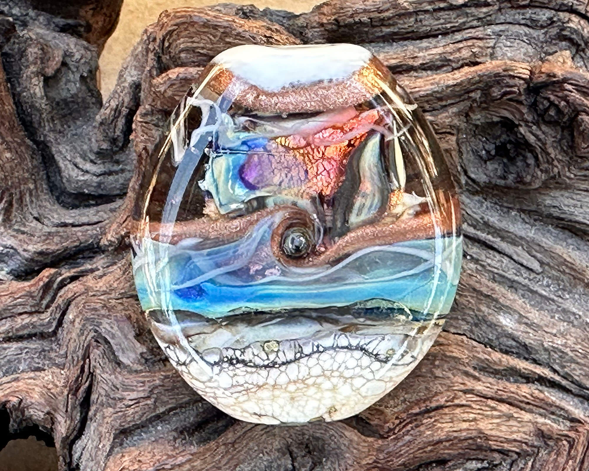 Handmade Organic Lampwork Glass Focal Bead for Jewelry Making - Waves Design - SRA Certified - Perfect for Necklaces, Bracelets & DIY Craft Projects