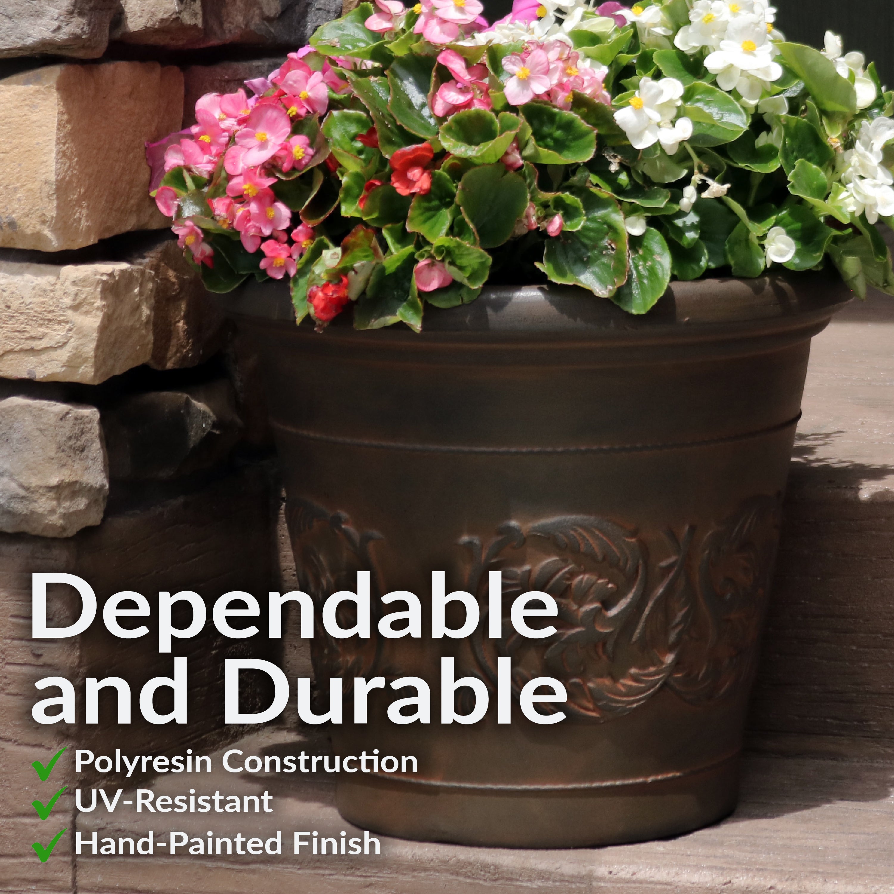 Sunnydaze Arabella Polyresin Outdoor Flower Pot Planter - Durable Garden Decor for Patio, Lawn & Backyard - Perfect for Plants, Herbs & Succulents
