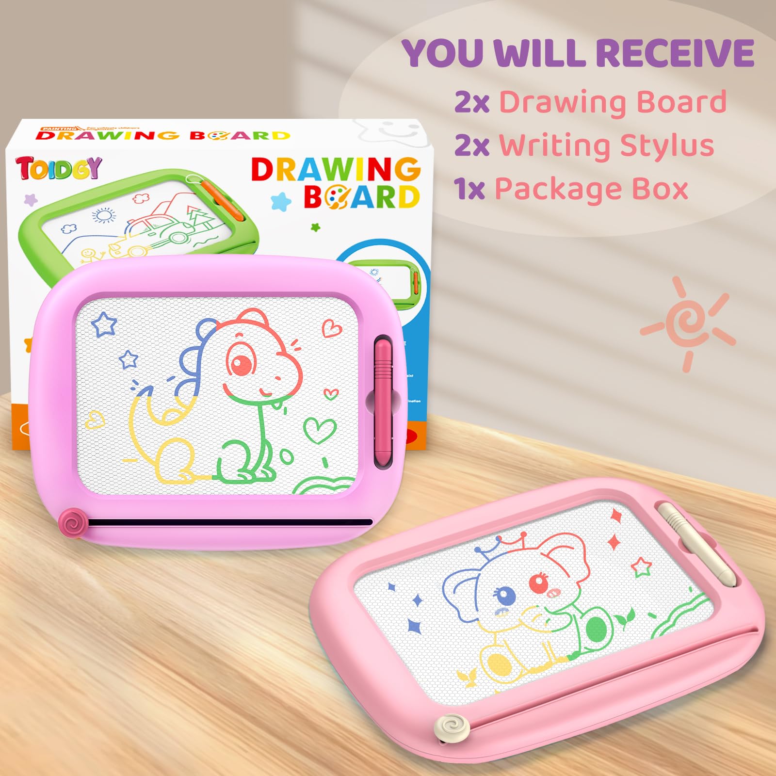 2 Pack Magnetic Drawing Board for Kids - Toddler Learning Toy for Ages 1-3 | Perfect for Home & Travel Play