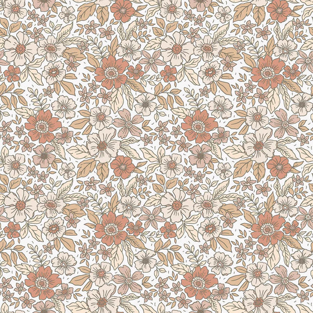 Premium Cotton Poplin Fabric with Floral Print in Beige - Perfect for Dresses, Blouses & Home Decor