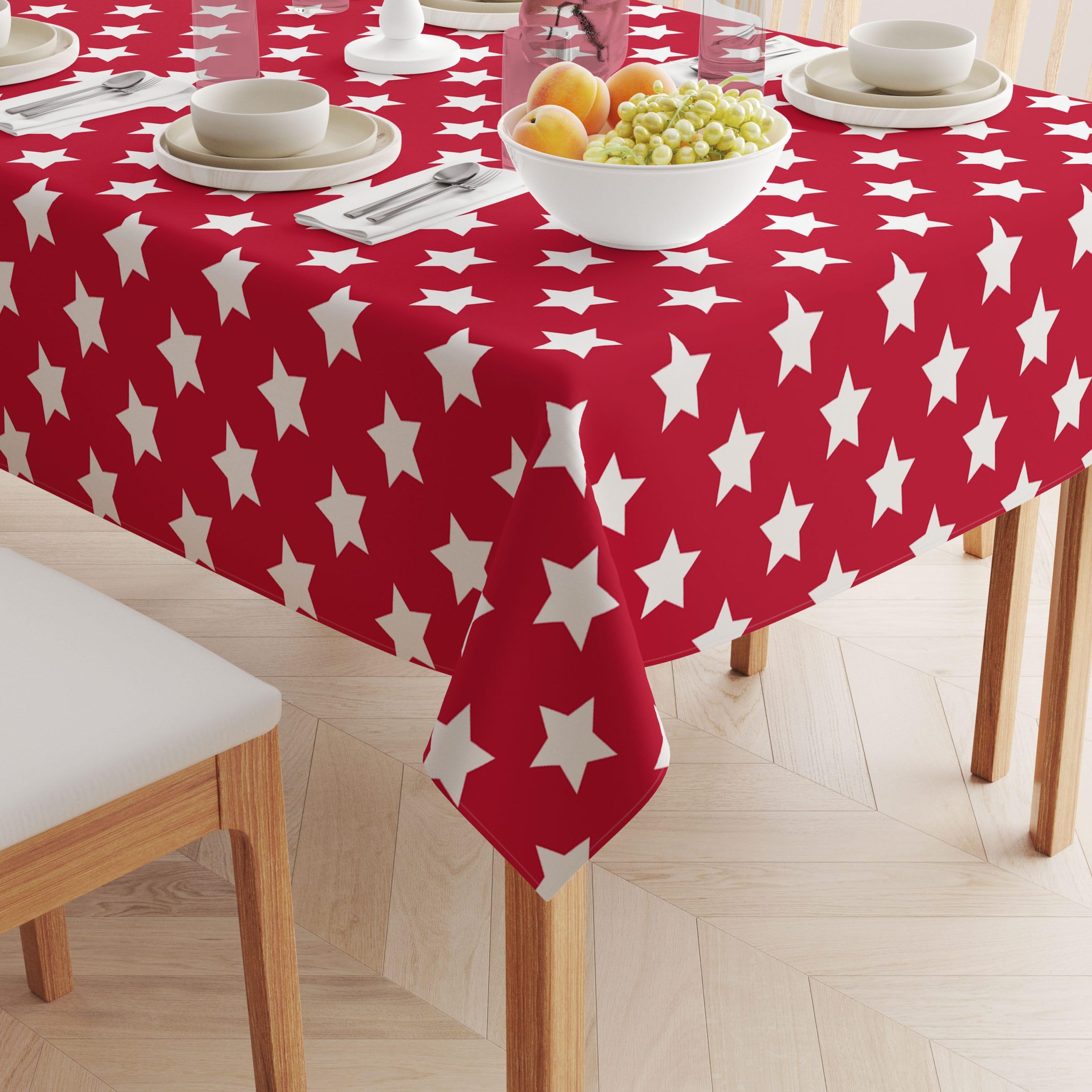 Red Freedom Stars Patriotic Tablecloth 60x60 Inches - 4th of July Square Table Cover with Stain-Resistant Fabric, Machine Washable - Made in USA - Perfect for Independence Day BBQs, Picnics & Outdoor Parties