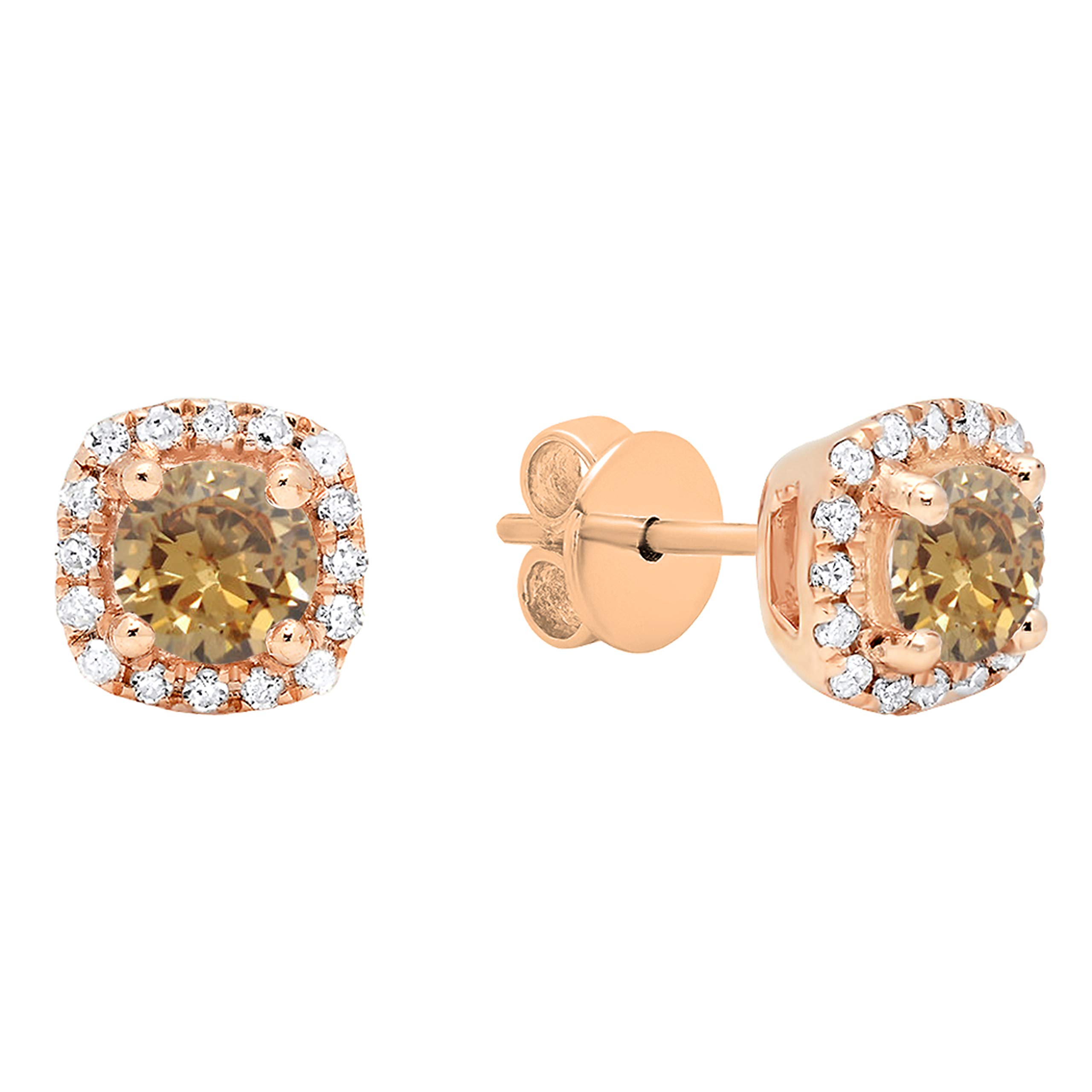 Dazzlingrock 0.27 Carat Round Champagne & White Diamond Halo Stud Earrings for Women - 18K Solid Gold Wedding, Anniversary & Special Occasion Jewelry Gift