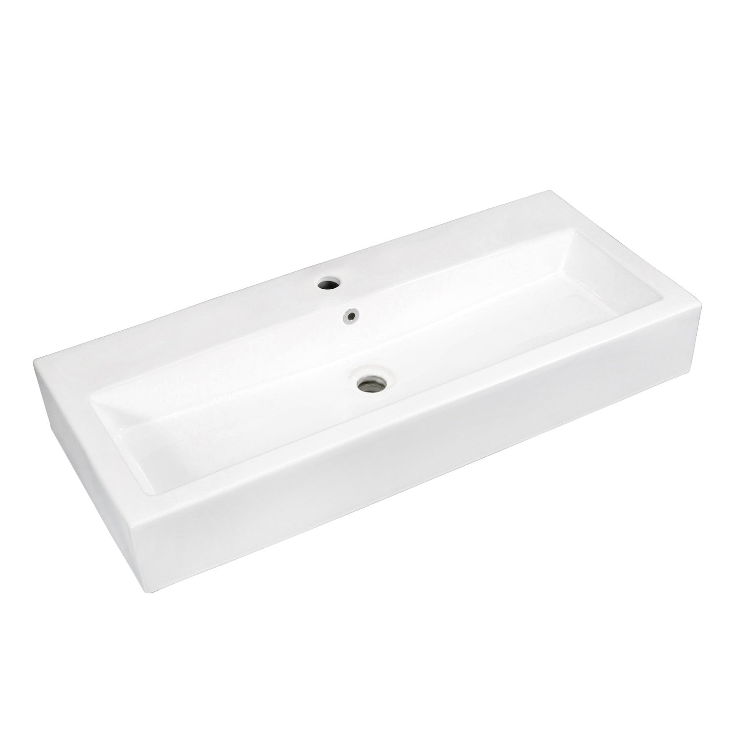 Anne EV3917 39 Inch White Ceramic Rectangular Vessel Sink with Single Hole - Perfect for Modern Bathroom Vanities and Powder Rooms